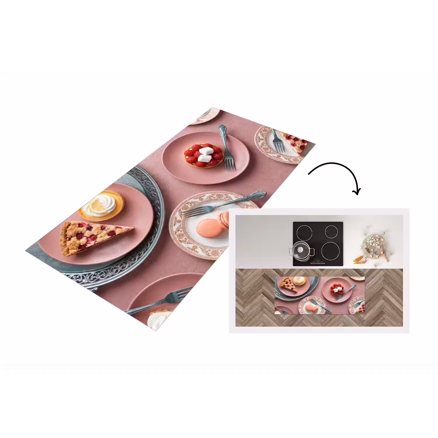 Dessert - Taart - Gebak - Zoet - Roze Keukenloper - keukenmat middel -3d