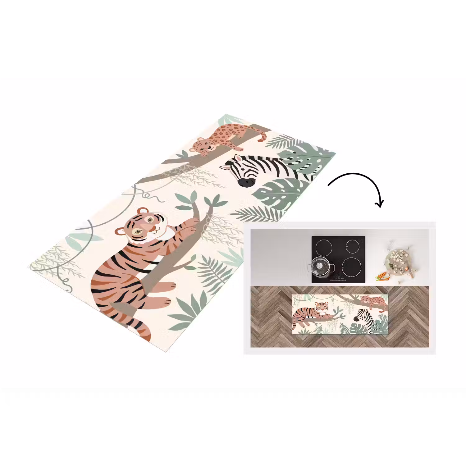Jungle - Rustiek - Pastel Keukenloper - keukenmat middel -3d