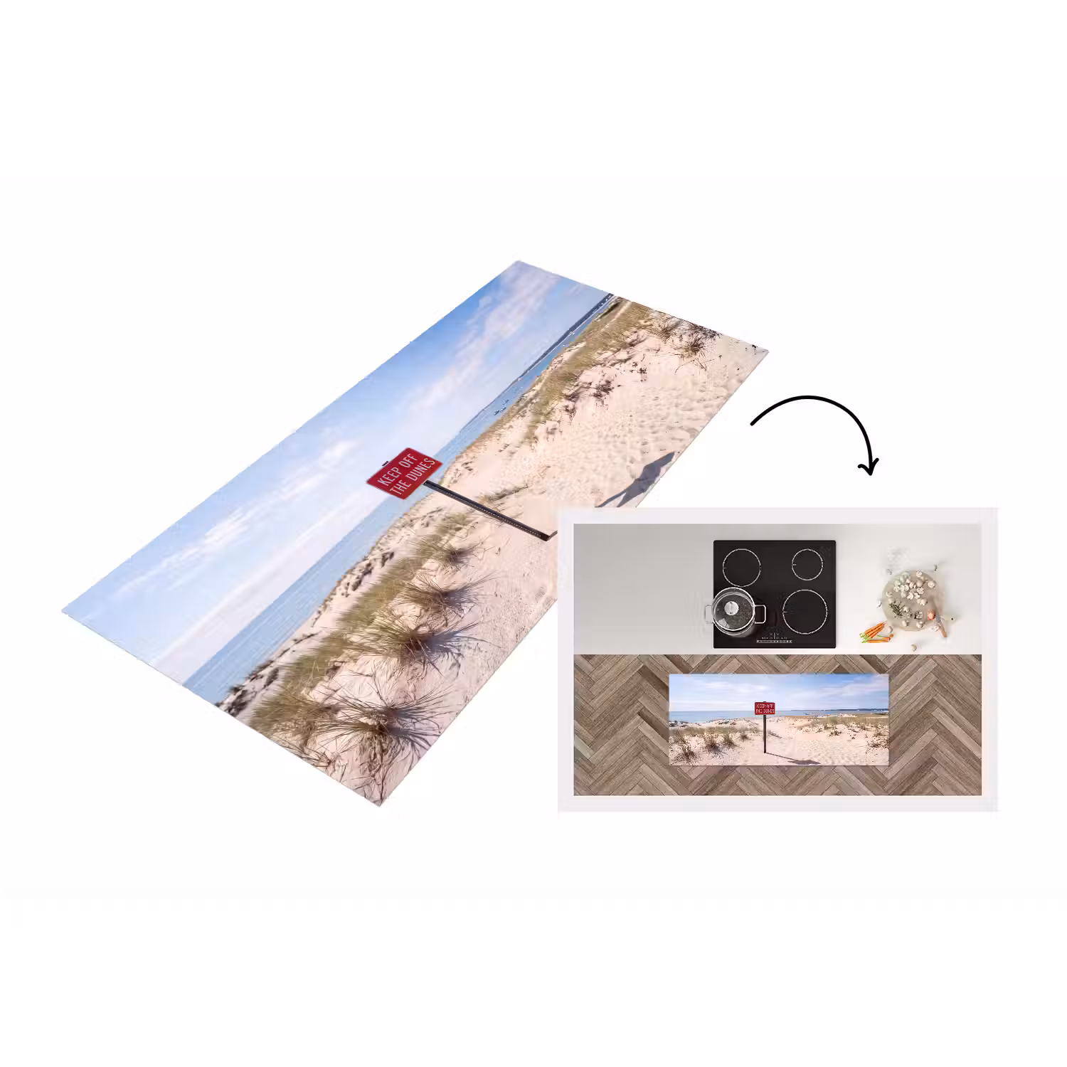 Duin - Bord - Kust - Landschap - Rood Keukenloper - keukenmat middel -3d