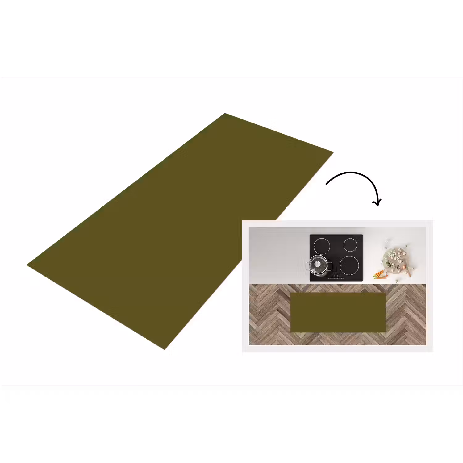 Dark - Olive - Groen Keukenloper - keukenmat middel 536 -3d