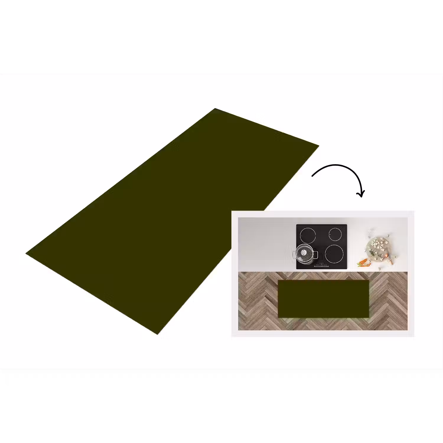 Dark - Olive - Groen Keukenloper - keukenmat middel 536 -3d