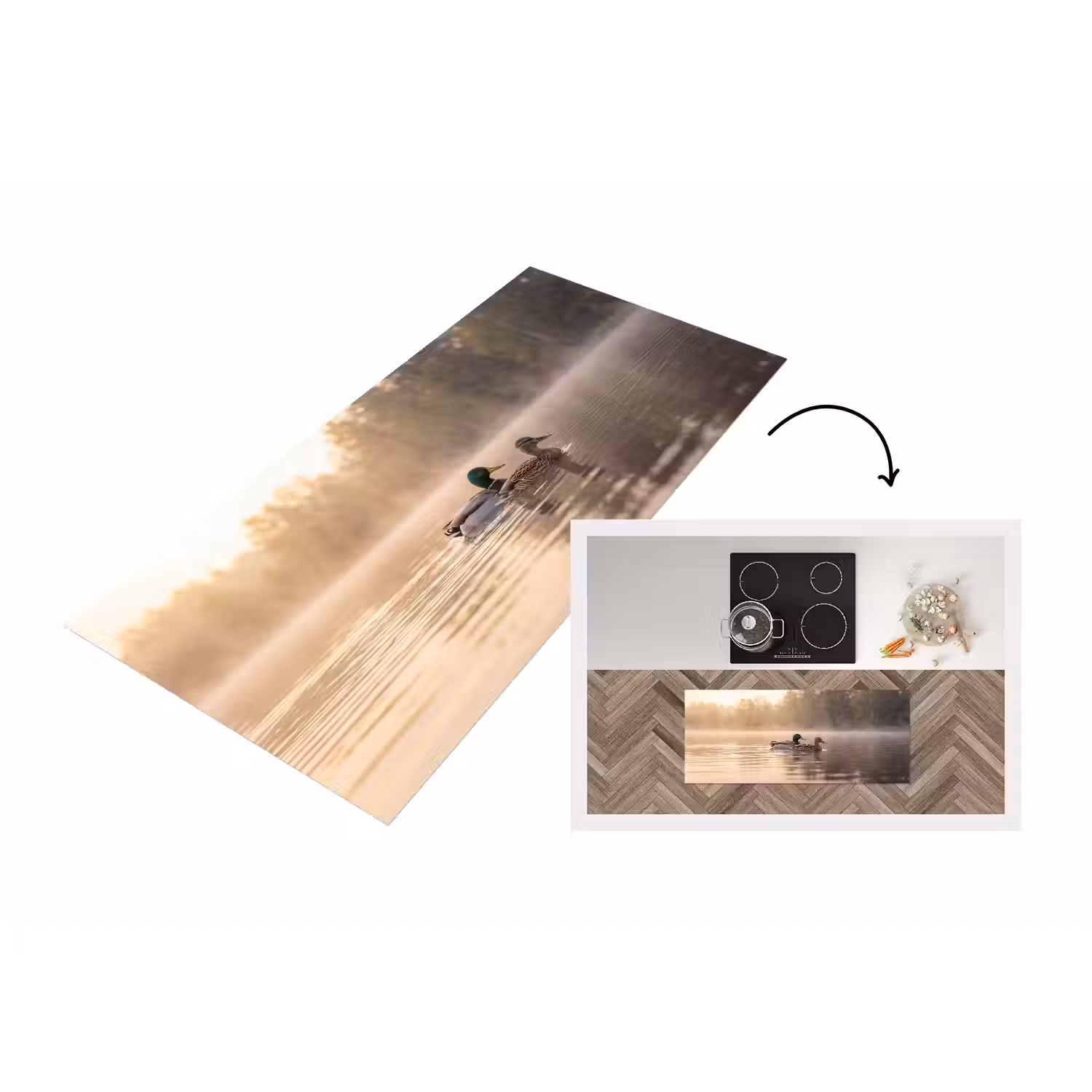 Eenden - Water - Mist - Natuur Keukenloper - keukenmat middel -3d