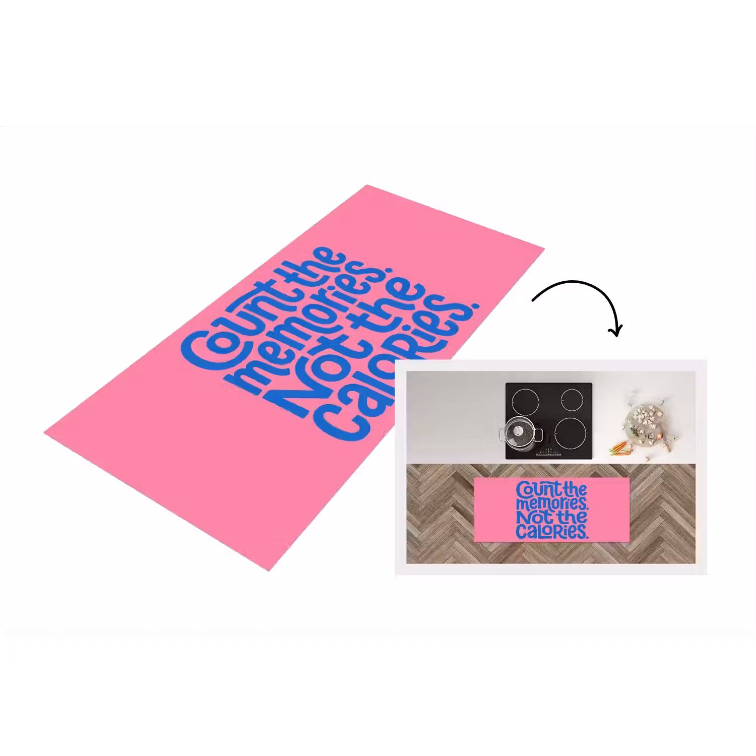 Memories - Roze - Blauw - Quote Keukenloper - keukenmat middel -3d