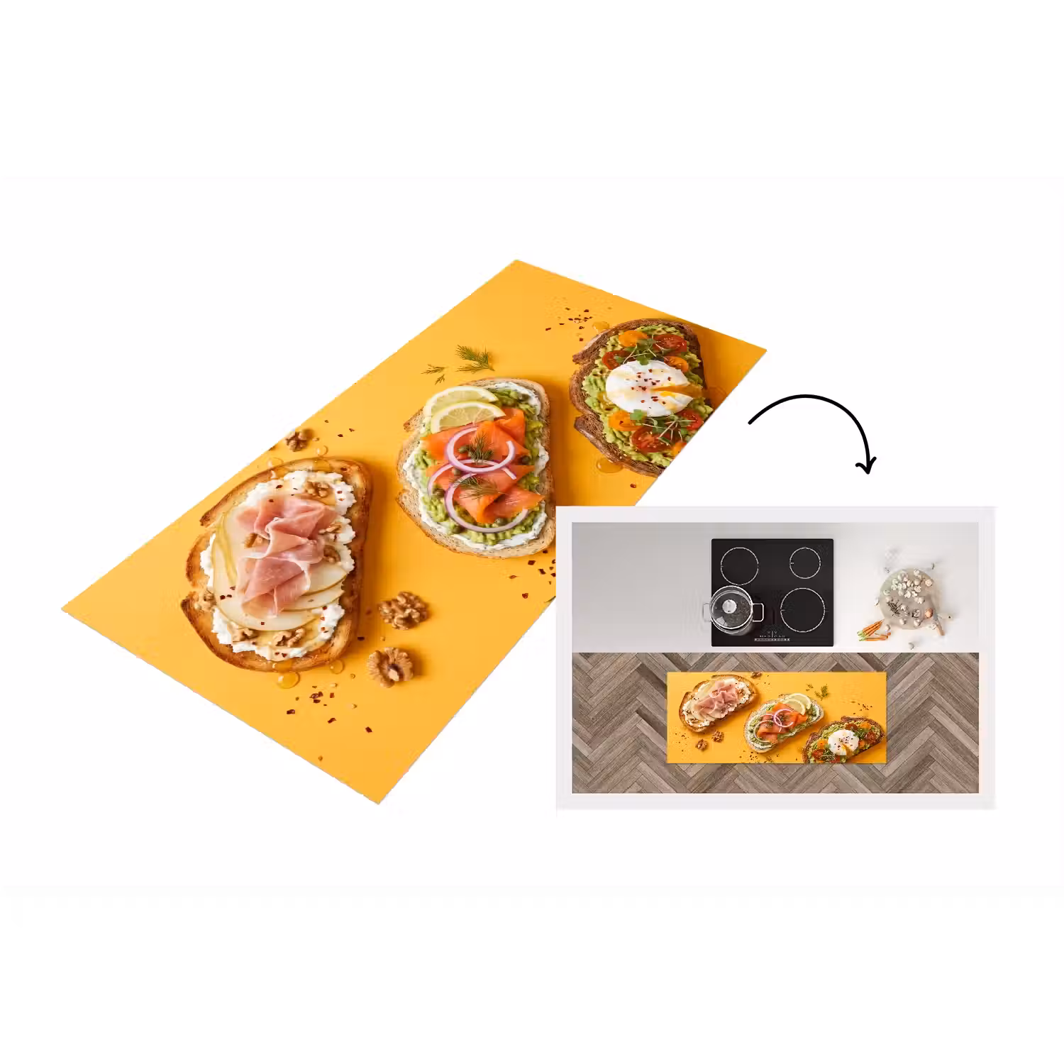 Eten - Brood - Ontbijt - Modern - Kleurrijk Keukenloper - keukenmat middel -3d