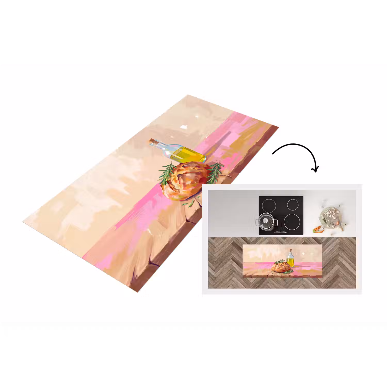 Eten - Brood - Olijfolie - Abstract - Keuken Keukenloper - keukenmat middel -3d