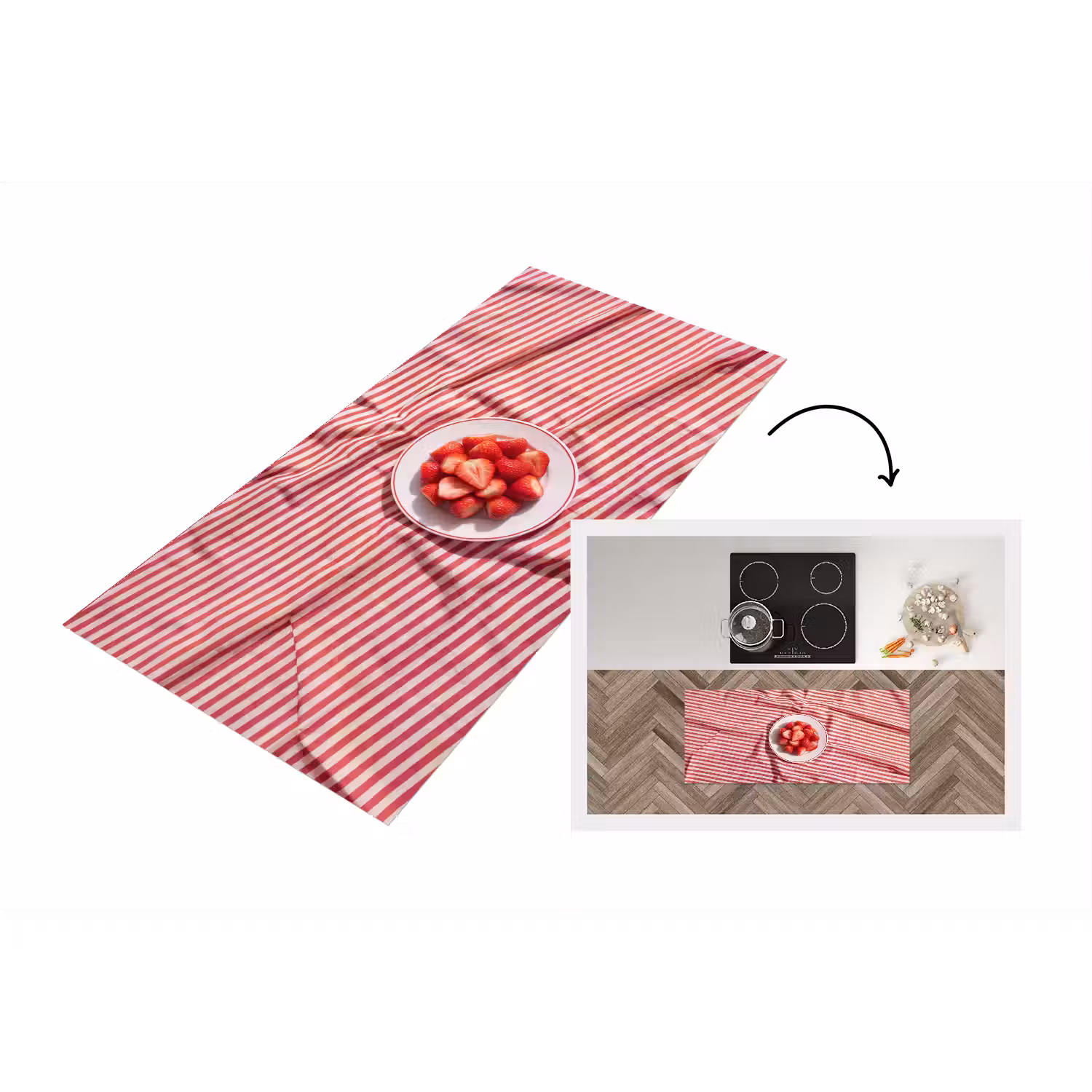 Eten - Aardbeien - Fruit - Zomer - Rood Keukenloper - keukenmat middel -3d