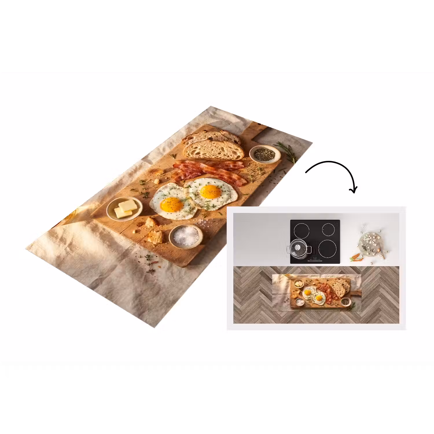Eten - Ontbijt - Hout - Rustiek - Geel Keukenloper - keukenmat middel -3d