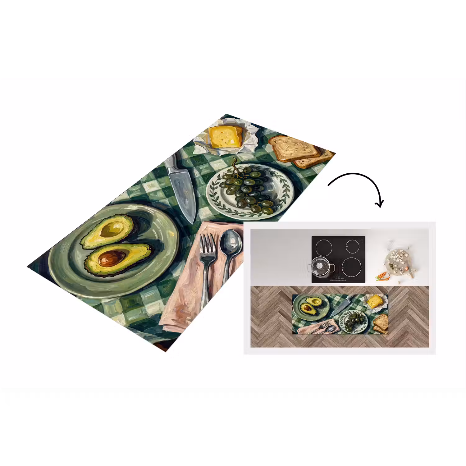Eten - Ontbijt - Tafel - Modern - Groen Keukenloper - keukenmat middel -3d