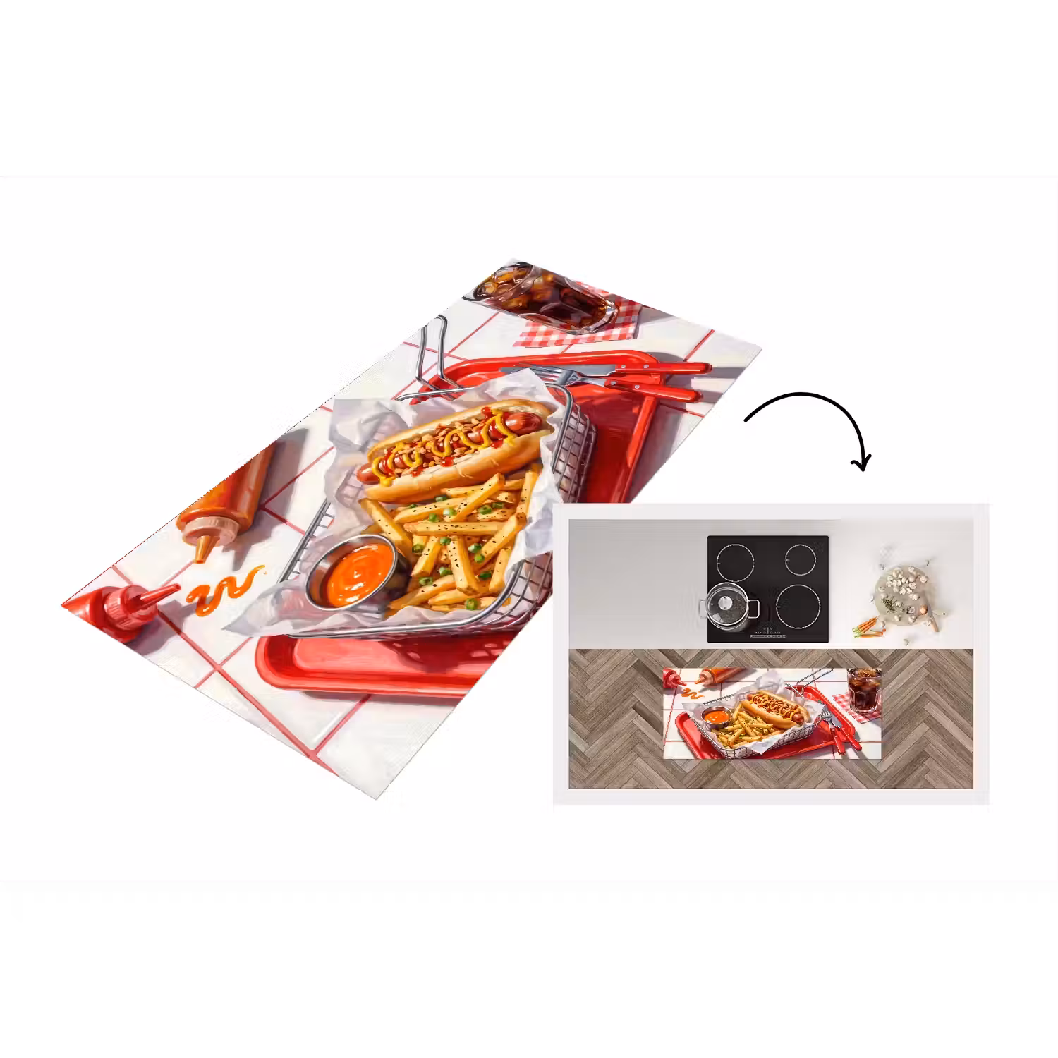 Eten - Hotdog - Fastfood - Modern - Rood Keukenloper - keukenmat middel -3d
