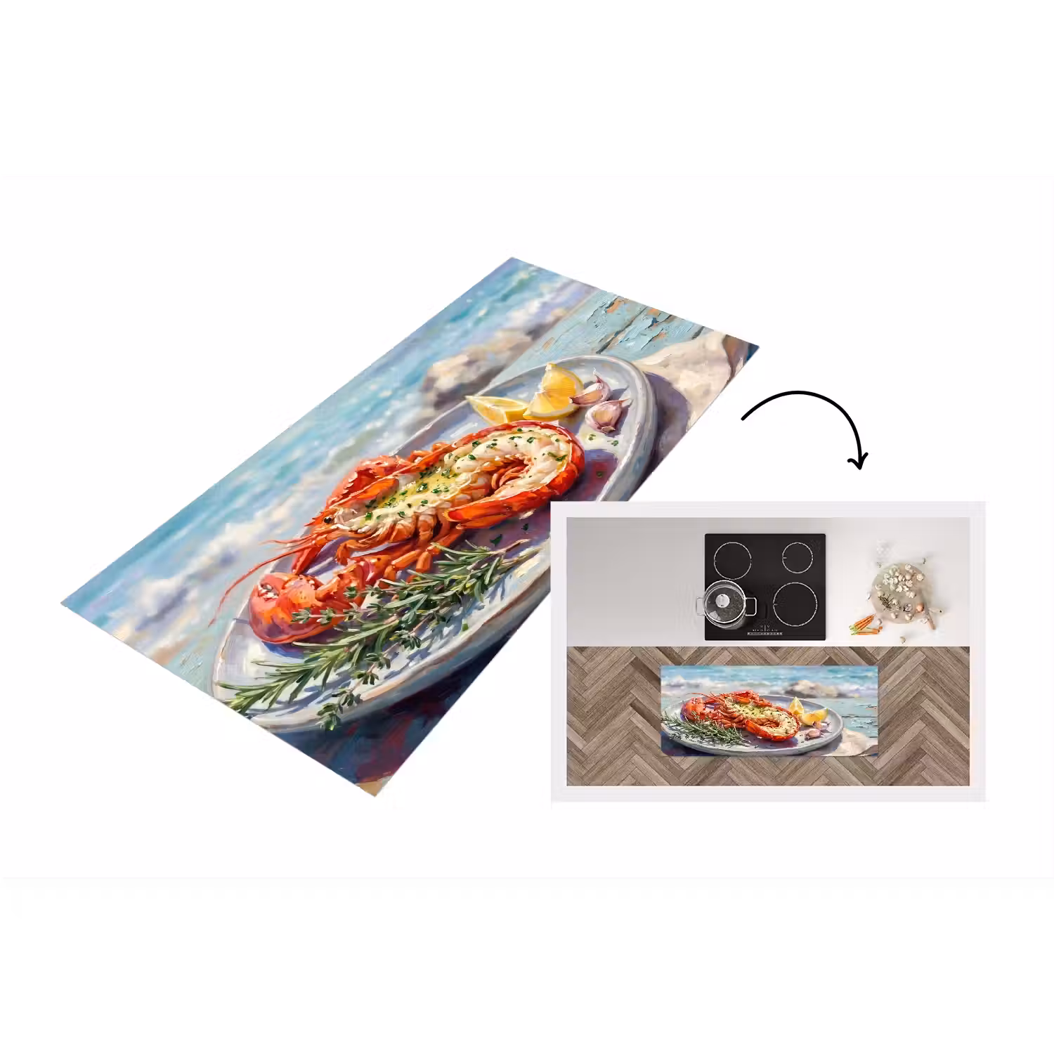 Eten - Zee - Kust - Modern - Blauw Keukenloper - keukenmat middel -3d