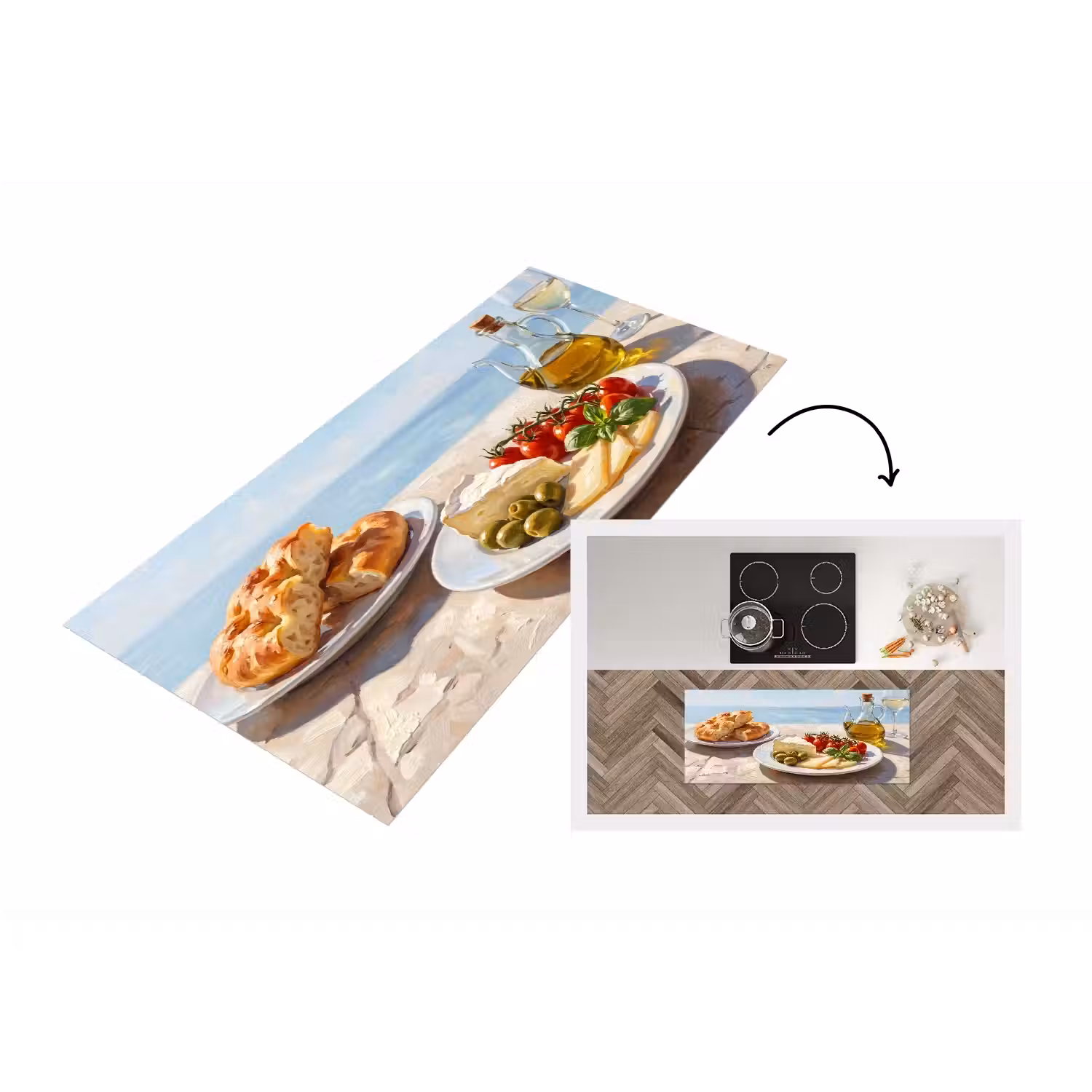 Eten - Middellandse Zee - Natuur - Geschilderd Keukenloper - keukenmat middel -3d