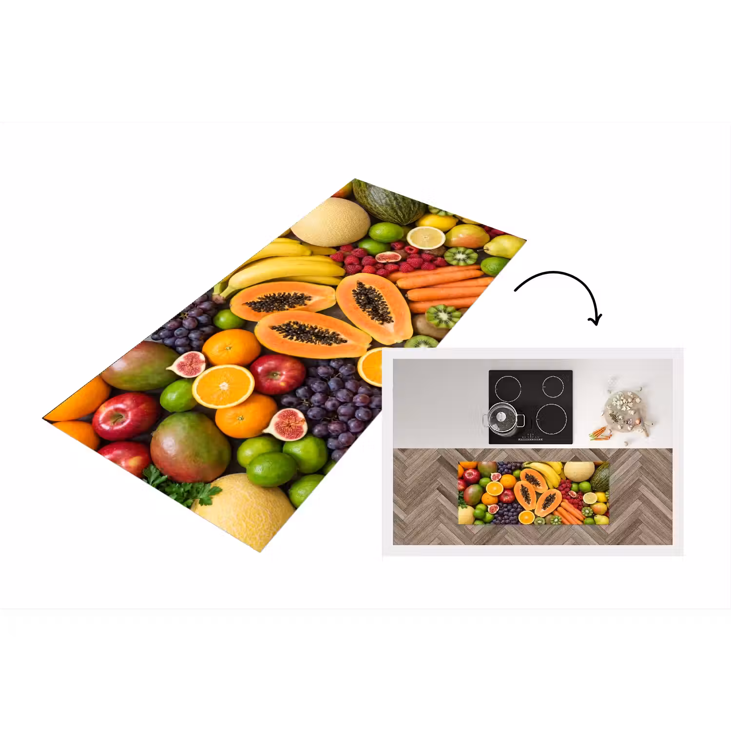 Eten - Fruit - Groenten - Vers - Kleurrijk Keukenloper - keukenmat middel -3d
