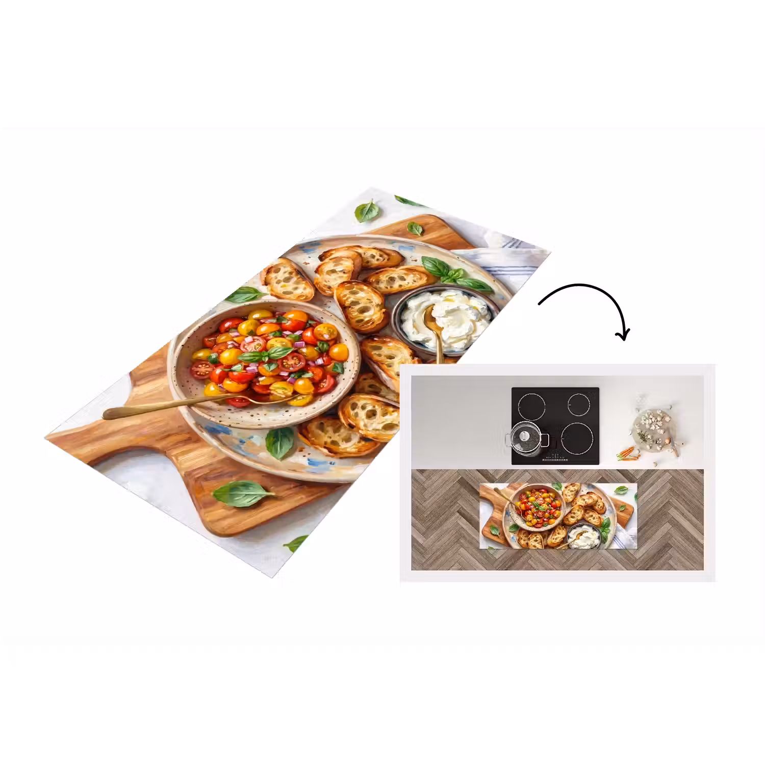 Eten - Tomaat - Brood - Kleurrijk - Keuken Keukenloper - keukenmat middel -3d