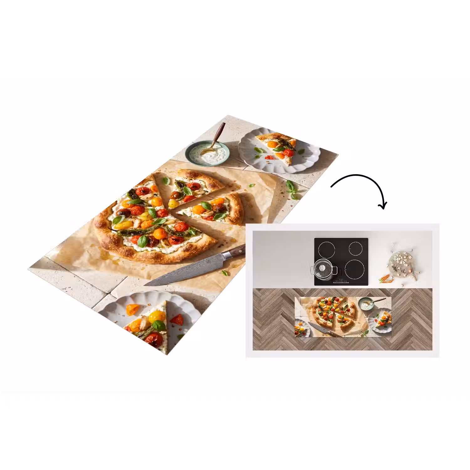 Eten - Tomaten - Basilicum - Maaltijd - Vers Keukenloper - keukenmat middel -3d
