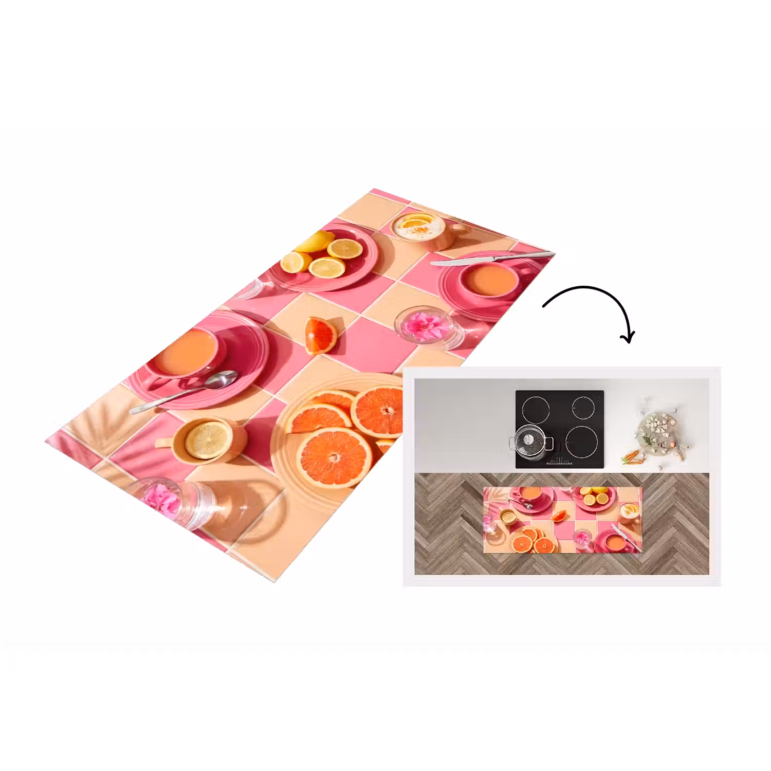 Eten - Citrusvruchten - Stillevens - Roze - Oranje Keukenloper - keukenmat middel -3d