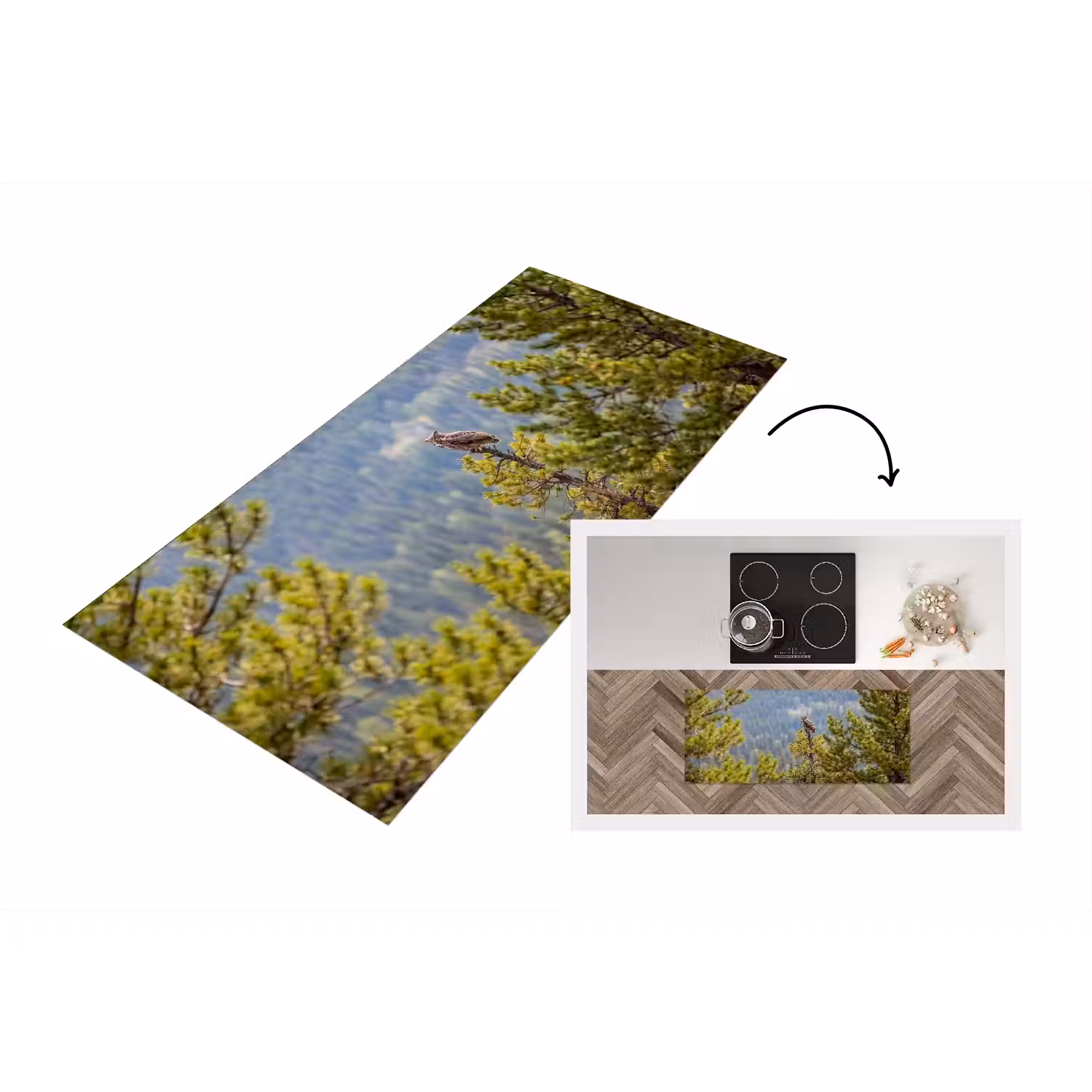 Uil - Oehoe - Bomen - Natuur Keukenloper - keukenmat middel -3d