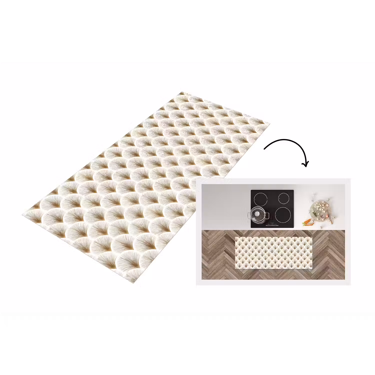 Waaiers - Art Deco - Elegant - Goud - Wit Keukenloper - keukenmat middel 536 -3d