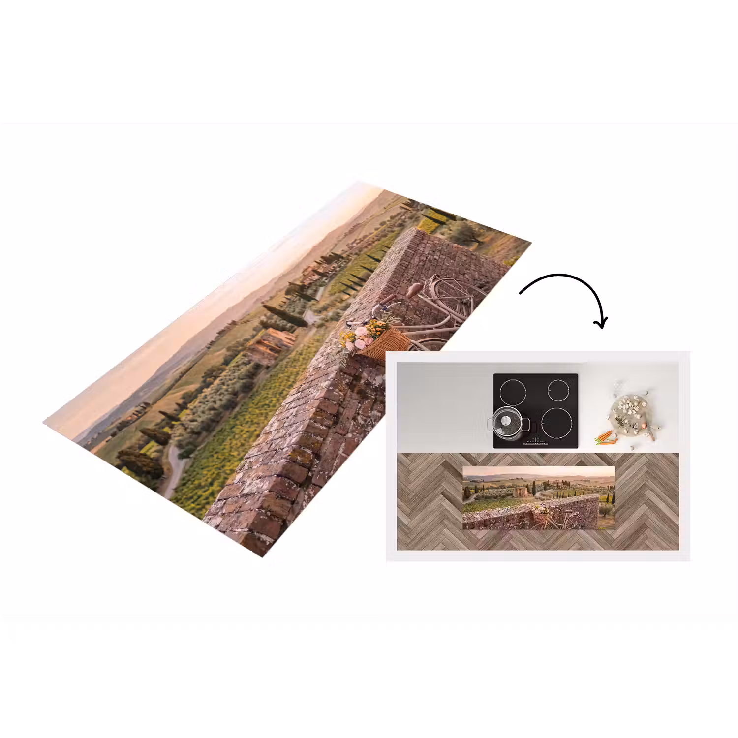 Fiets - Bloemen - Toscane - Landschap - Roze Keukenloper - keukenmat middel -3d