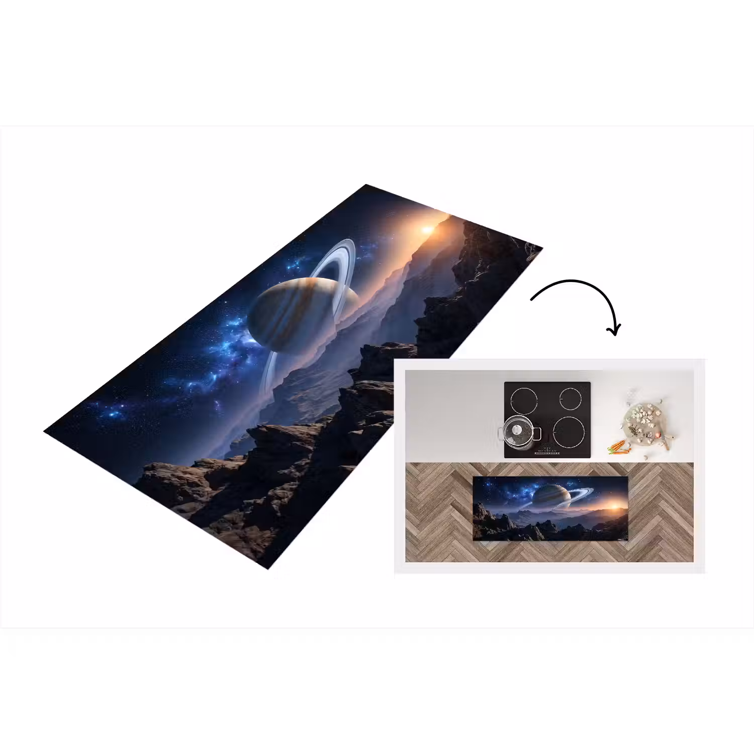 Fantasy - Kosmos - Landschap Keukenloper - keukenmat middel -3d