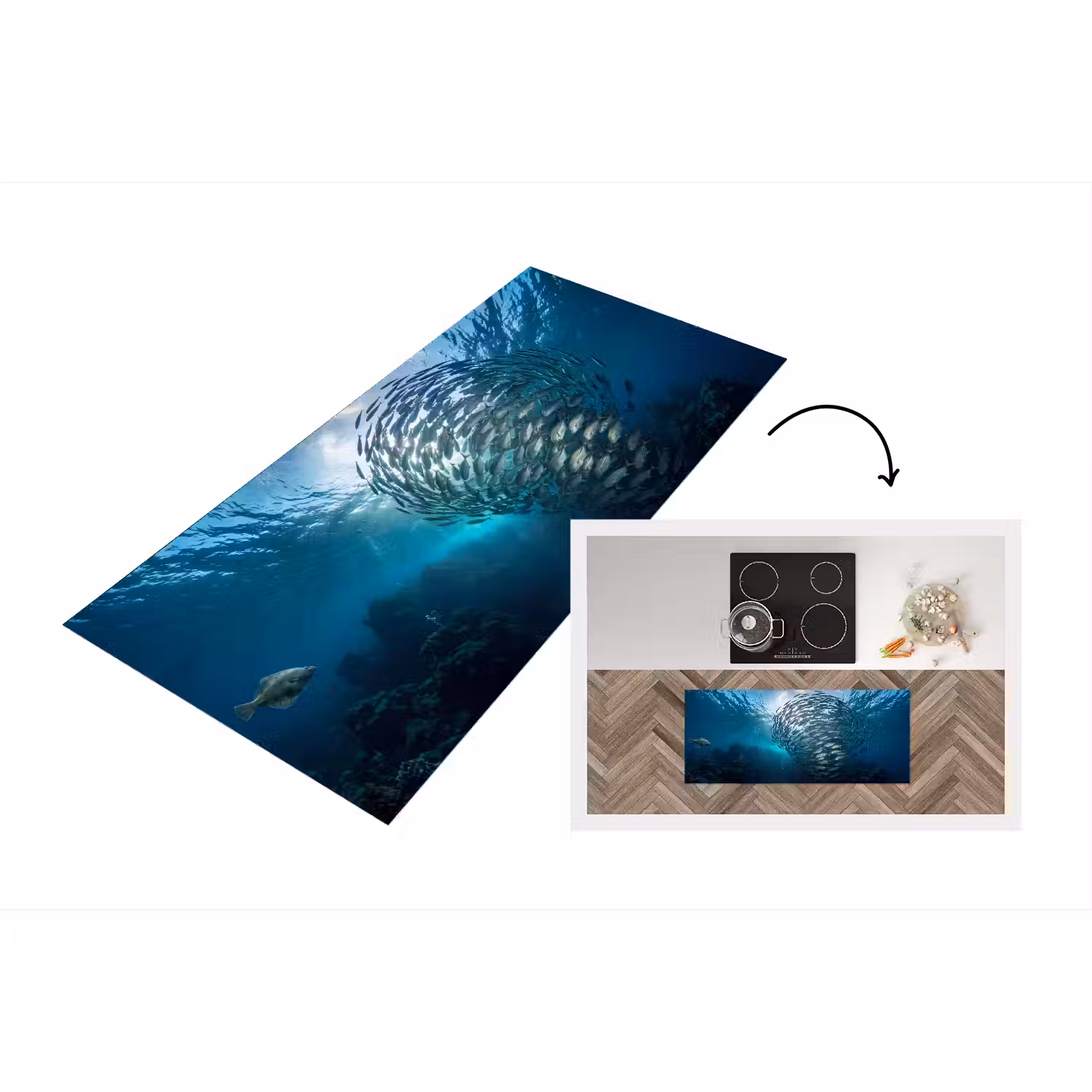 Vis - School - Oceaan - Natuur - Blauw Keukenloper - keukenmat middel -3d