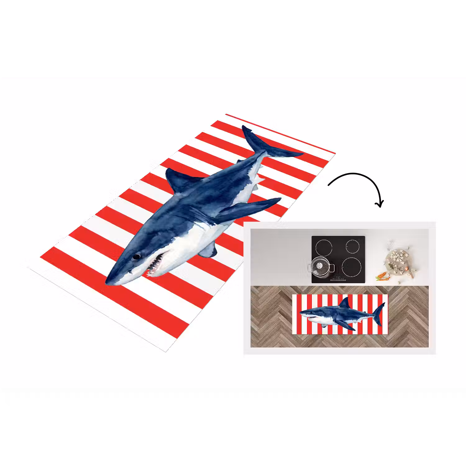 Vis - Haai - Zee - Illustratie - Blauw Keukenloper - keukenmat middel -3d