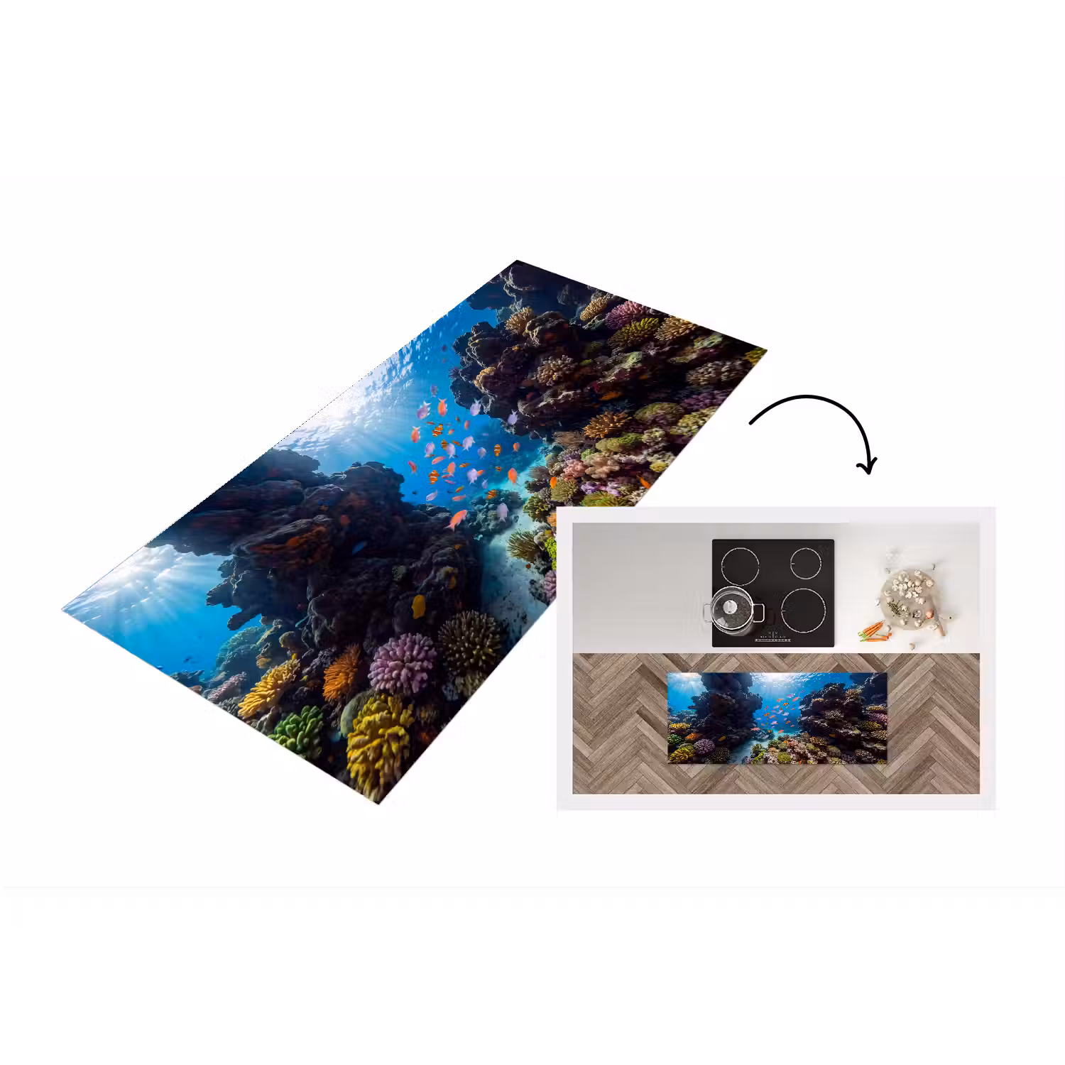Vis - Koraalrif - Onderwater - Levendig - Blauw Keukenloper - keukenmat middel -3d