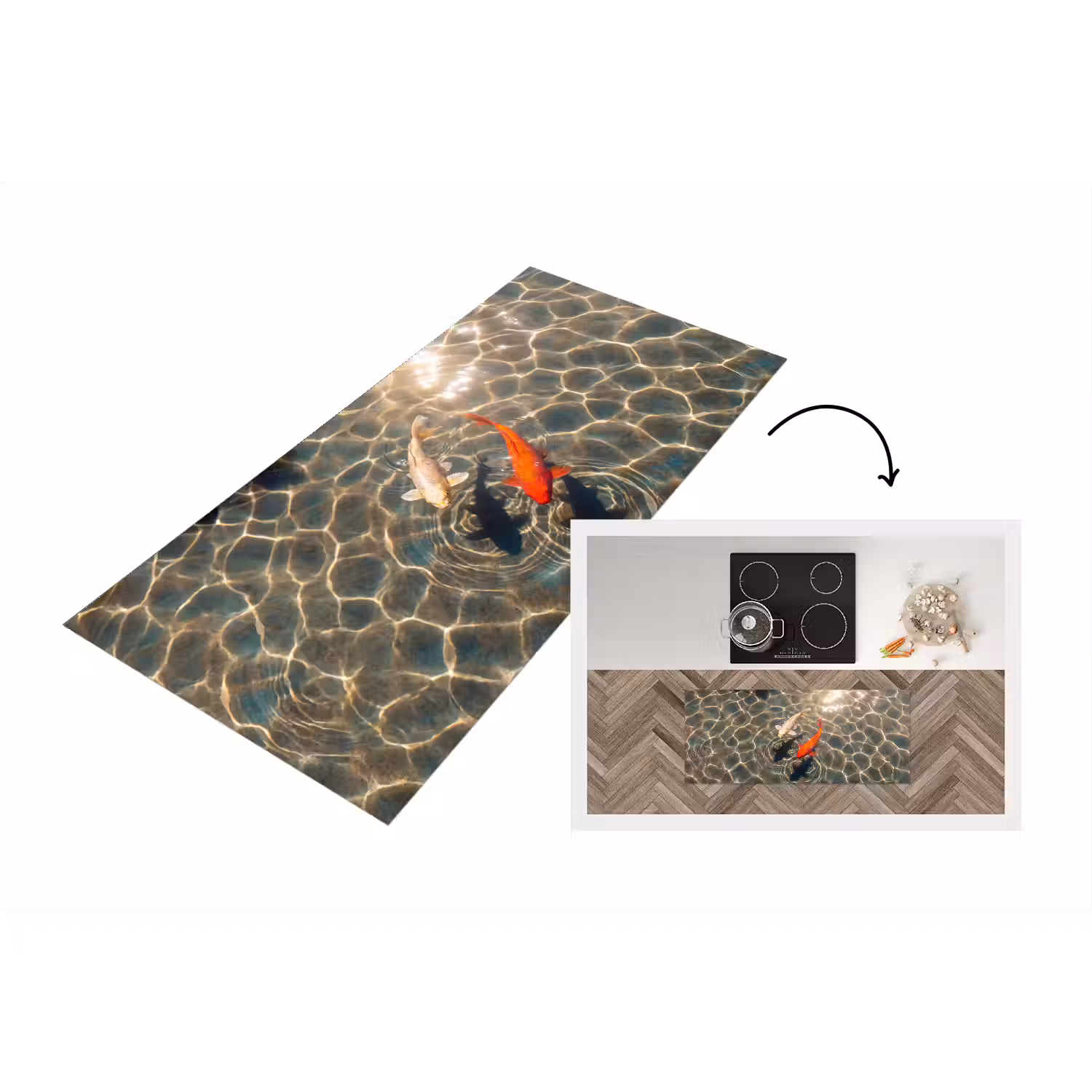 Vis - Water - Dieren - Oranje - Goud Keukenloper - keukenmat middel -3d