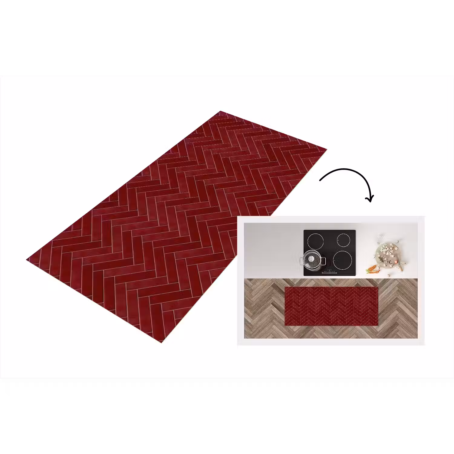 Visgraat - Wandtegel - Bordeaux - Rood Keukenloper - keukenmat middel 536 -3d