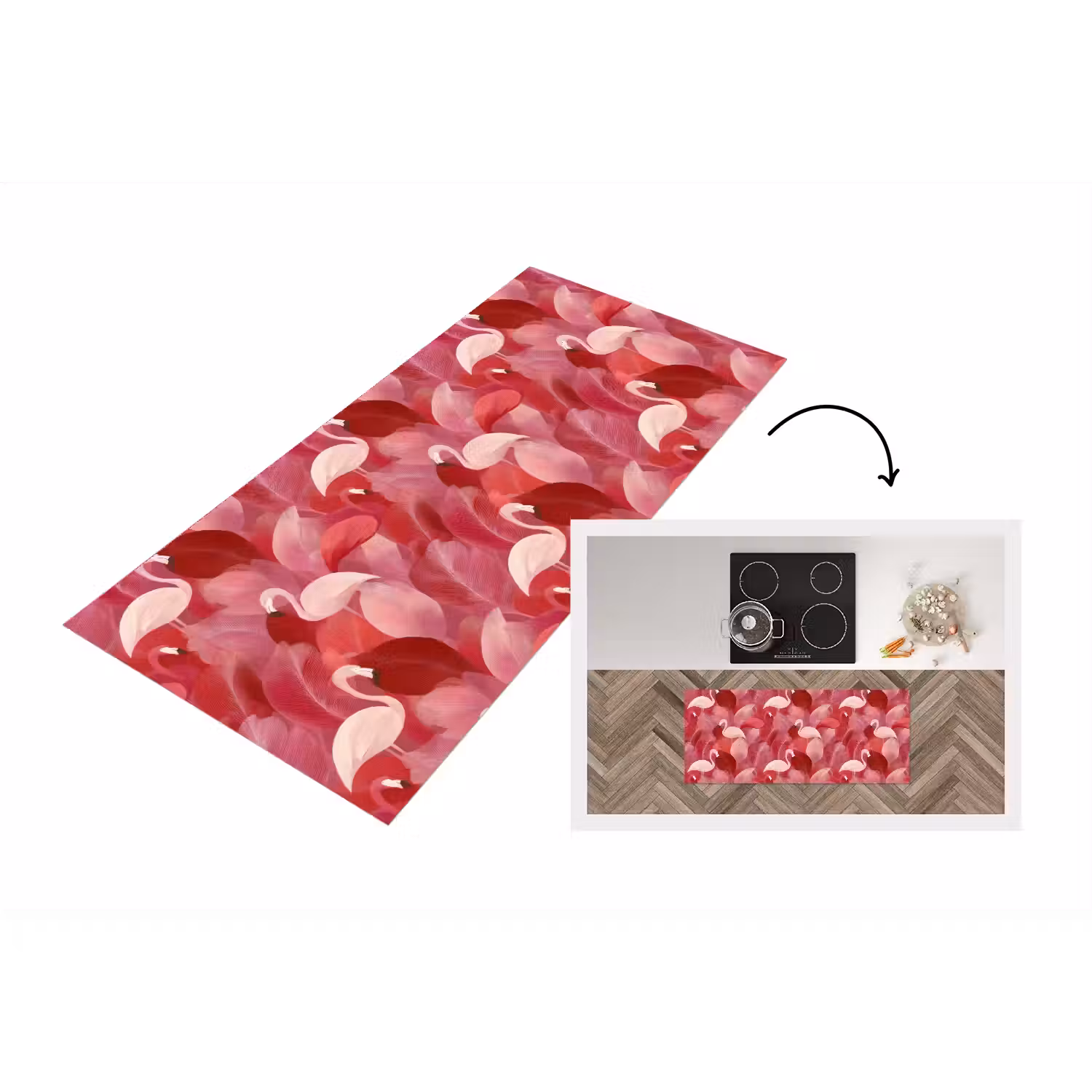 Flamingo - Botanisch - Elegant - Roze - Rood Keukenloper - keukenmat middel 536 -3d