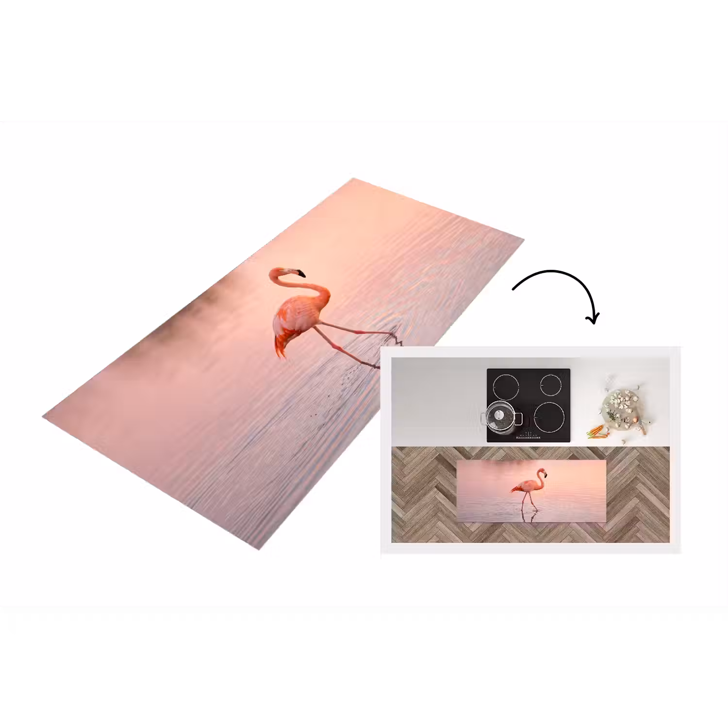 Flamingo - Water - Roze Keukenloper - keukenmat middel -3d