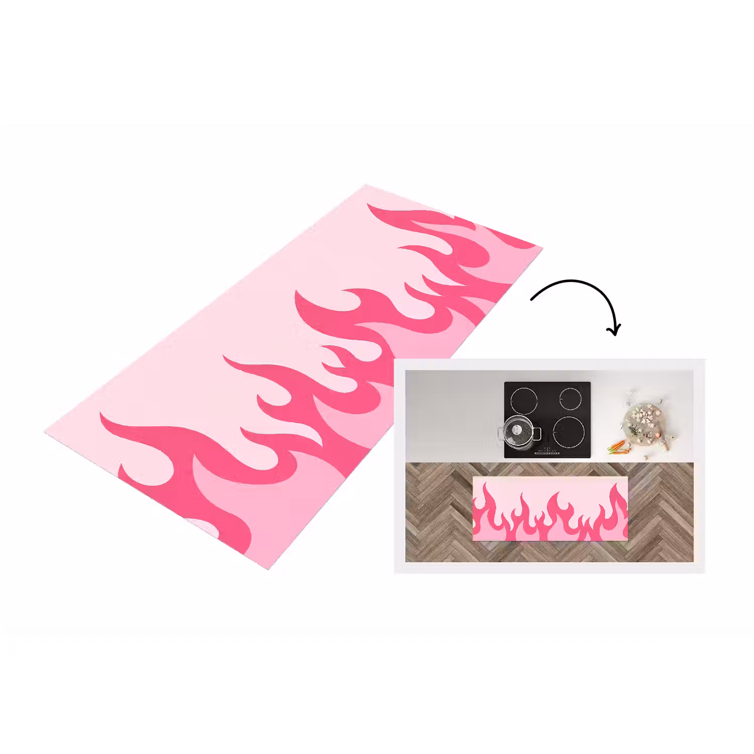 Vlammen - Patroon - Abstract - Modern - Roze Keukenloper - keukenmat middel -3d