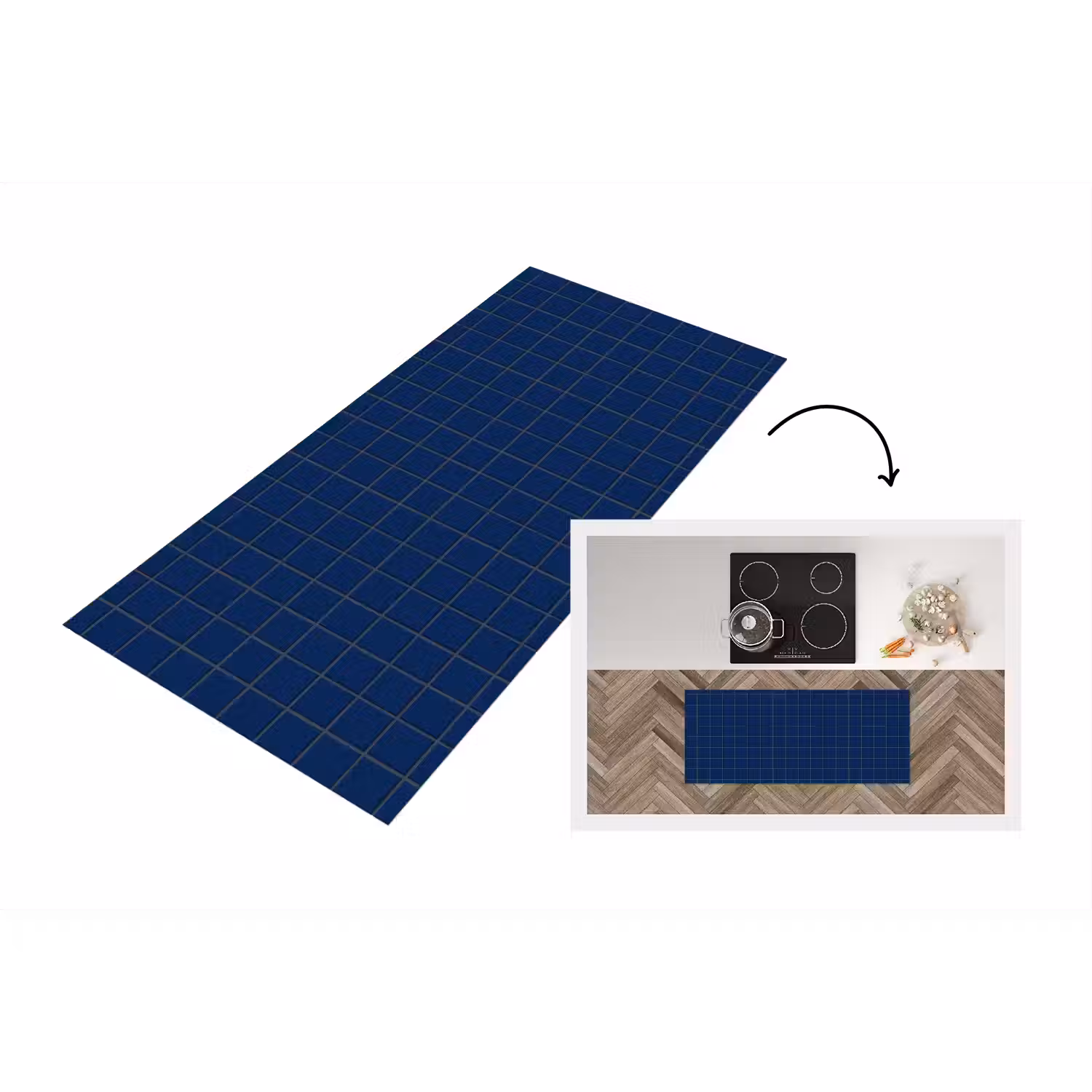 Tegel - Patroon - Blauw Keukenloper - keukenmat middel 536 -3d