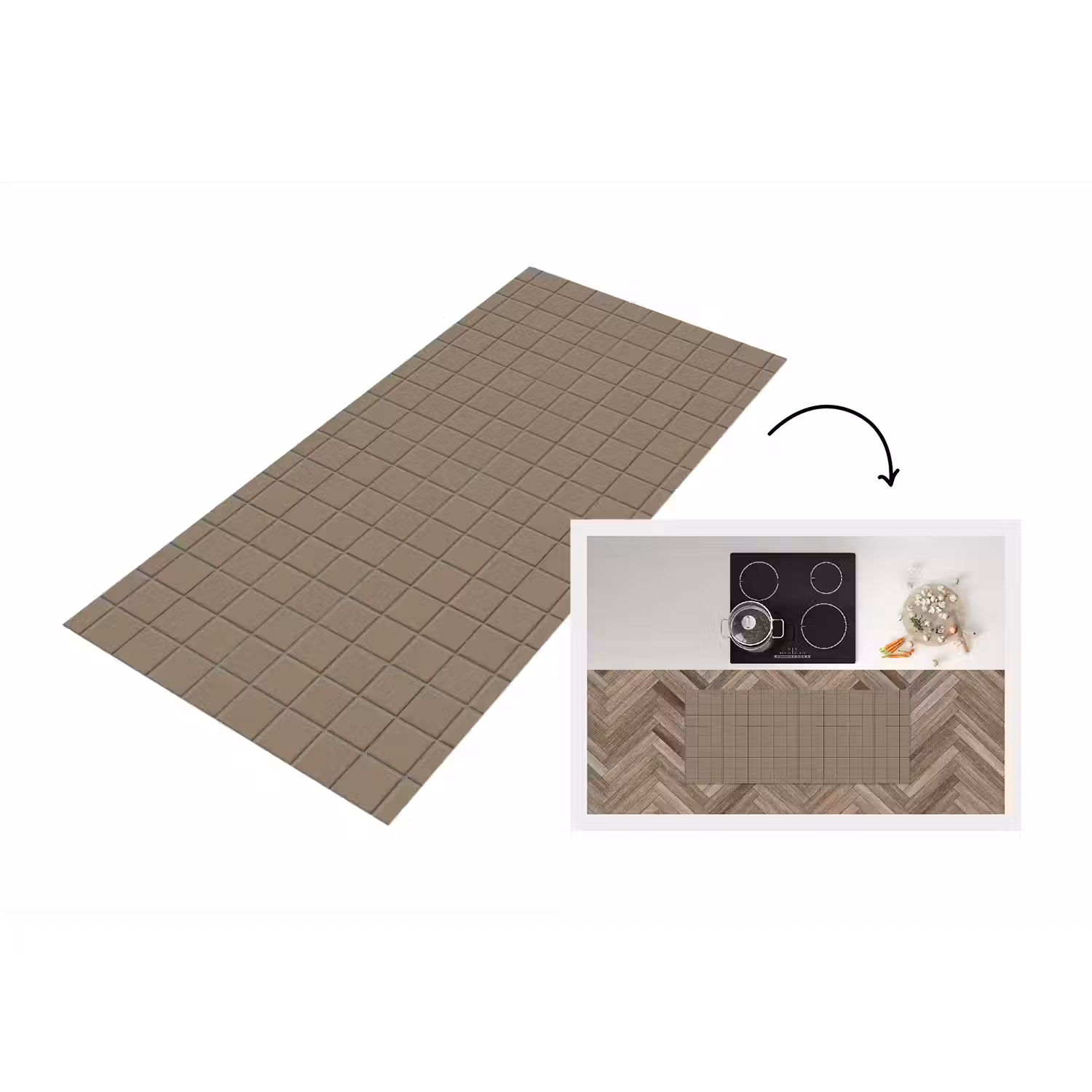 Tegel - Patroon - Taupe Keukenloper - keukenmat middel 536 -3d