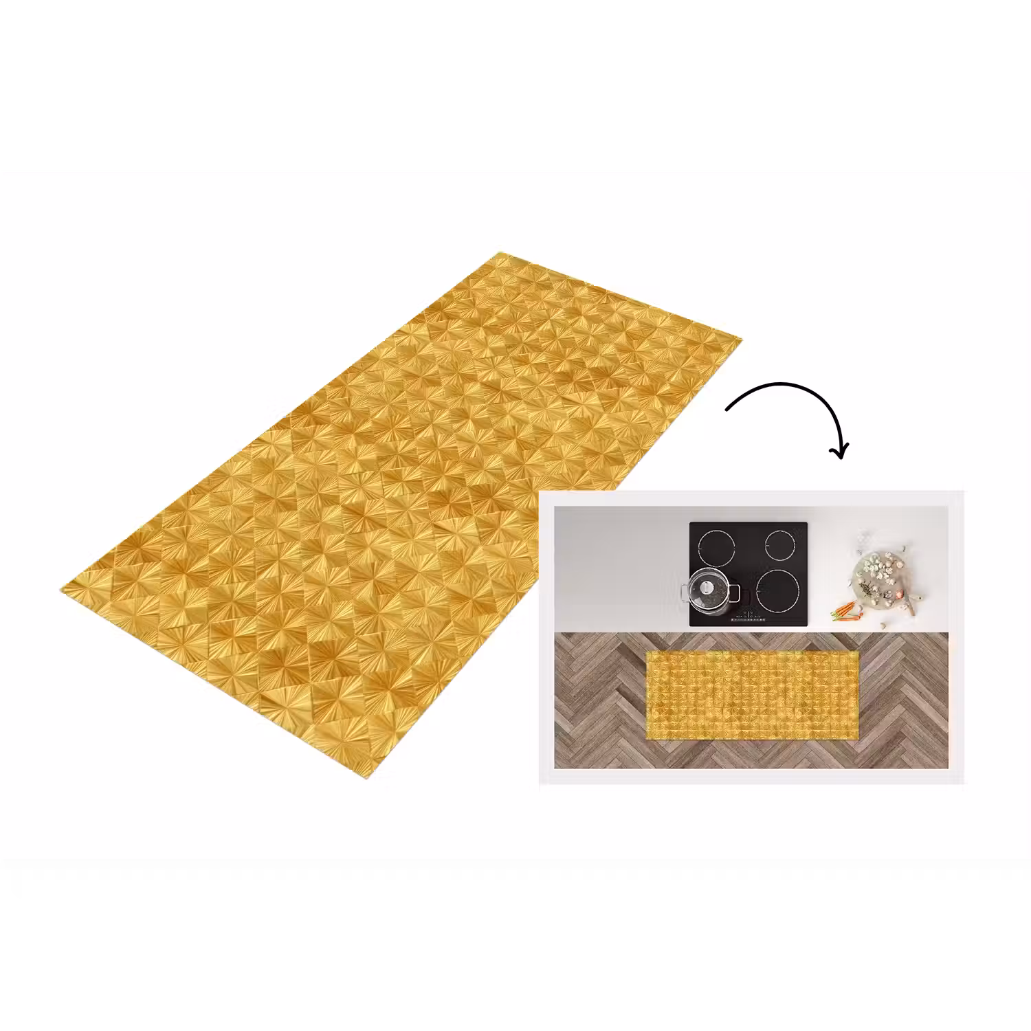 Tegels - Geometrisch - Reliëf - Goud Keukenloper - keukenmat middel 536 -3d