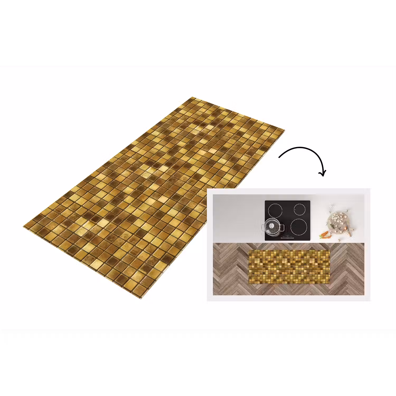 Tegels - Mozaïek - Luxe - Warm Goud Keukenloper - keukenmat middel 536 -3d