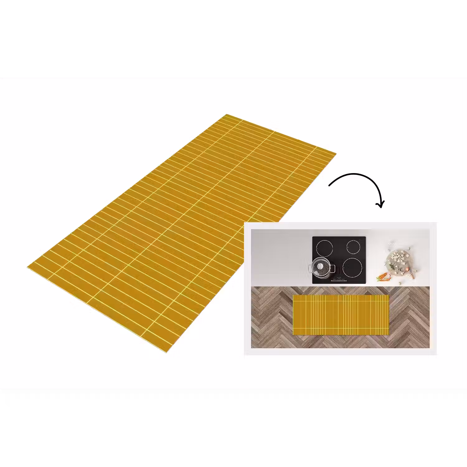 Tegels - Verticaal - Mosterdgeel Keukenloper - keukenmat middel 536 -3d