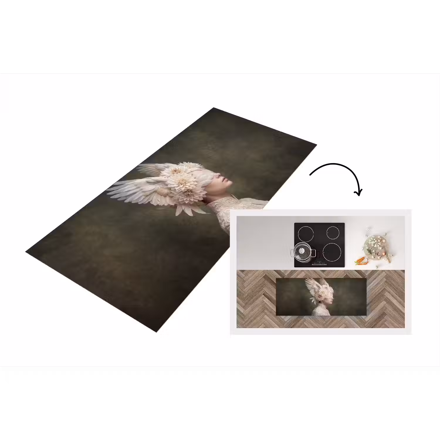 Vleugels - Vrouw - Wit Keukenloper - keukenmat middel -3d