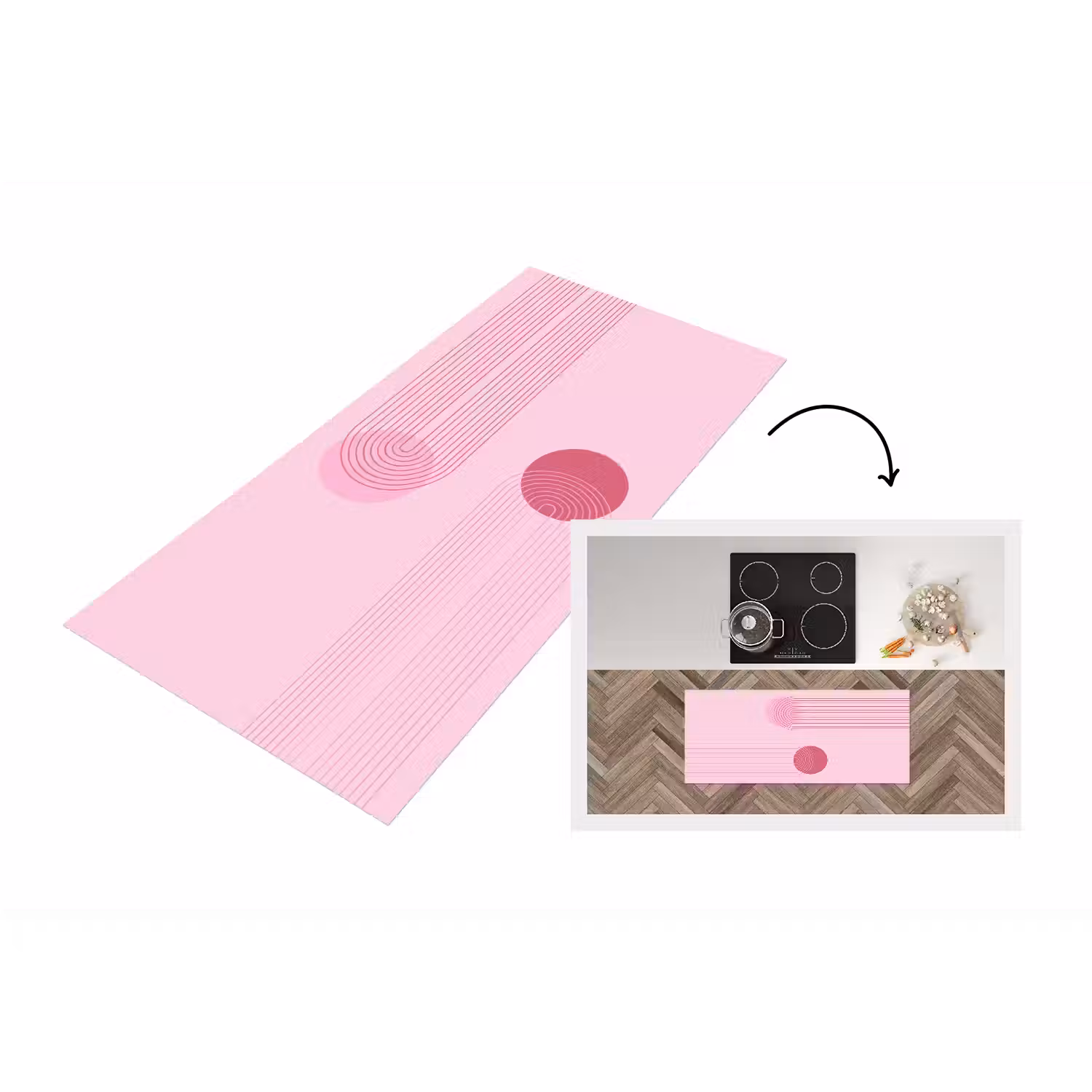 Vormen - Lijnen - Minimalistisch - Roze Keukenloper - keukenmat middel -3d