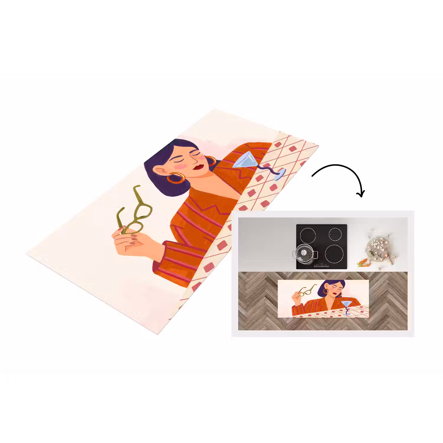 Vrouw - Bril - Cocktail - Illustratie - Modern Keukenloper - keukenmat middel -3d