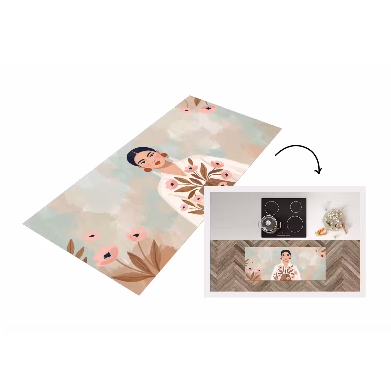 Vrouw - Kimono - Pastel Keukenloper - keukenmat middel -3d