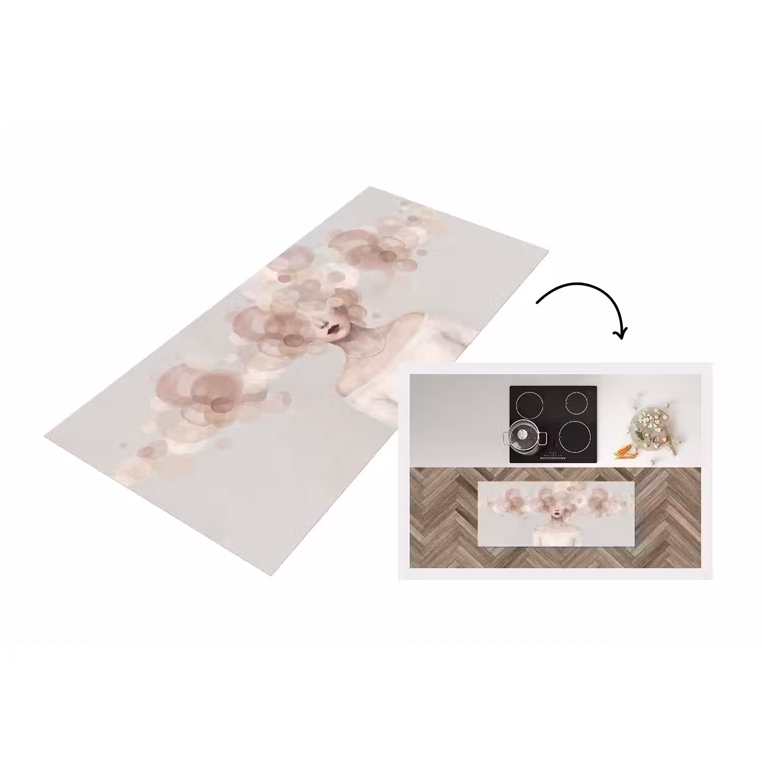 Vrouw - Cirkels - Beige Keukenloper - keukenmat middel -3d