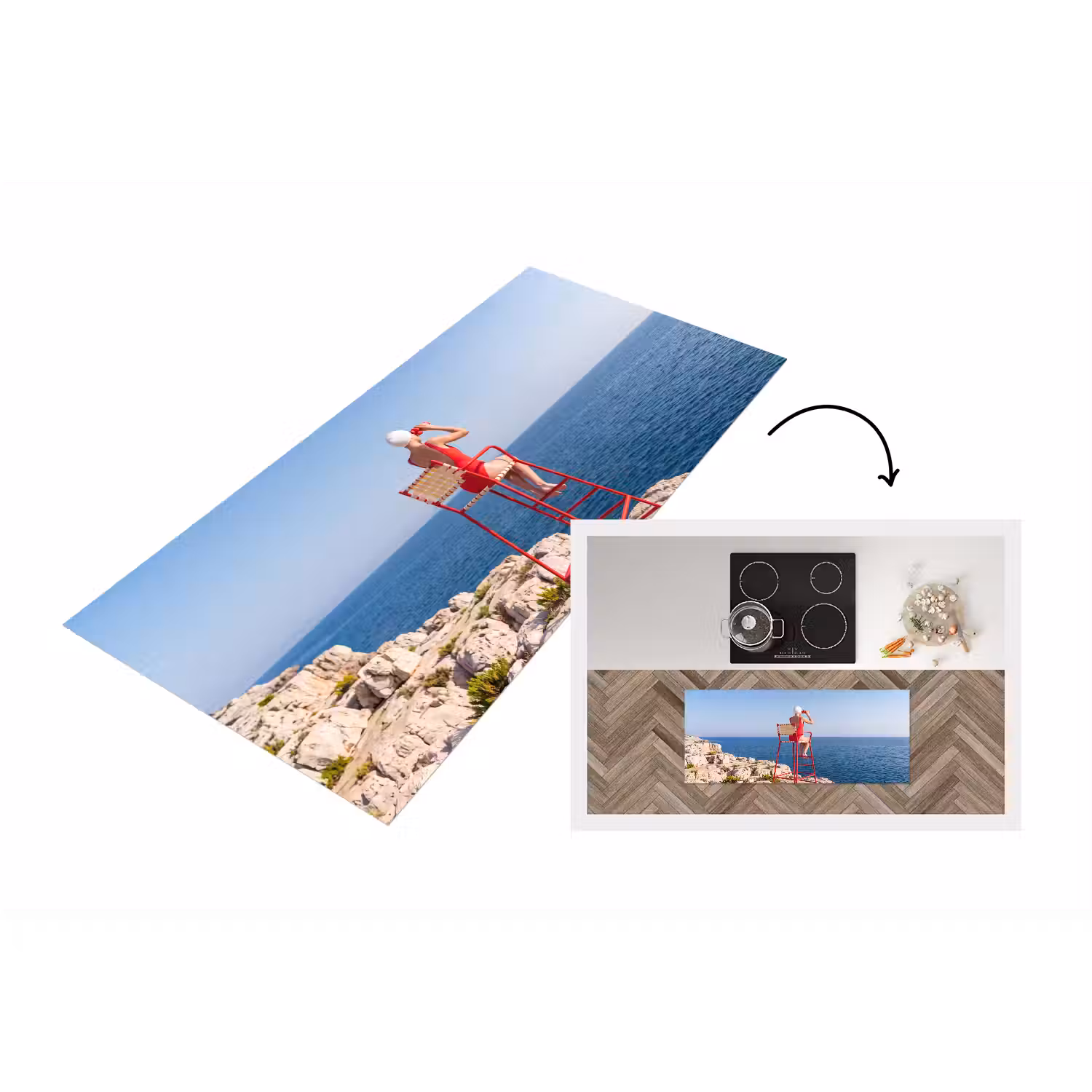 Vrouw - Zee - Kust - Verrekijker - Rood Keukenloper - keukenmat middel -3d