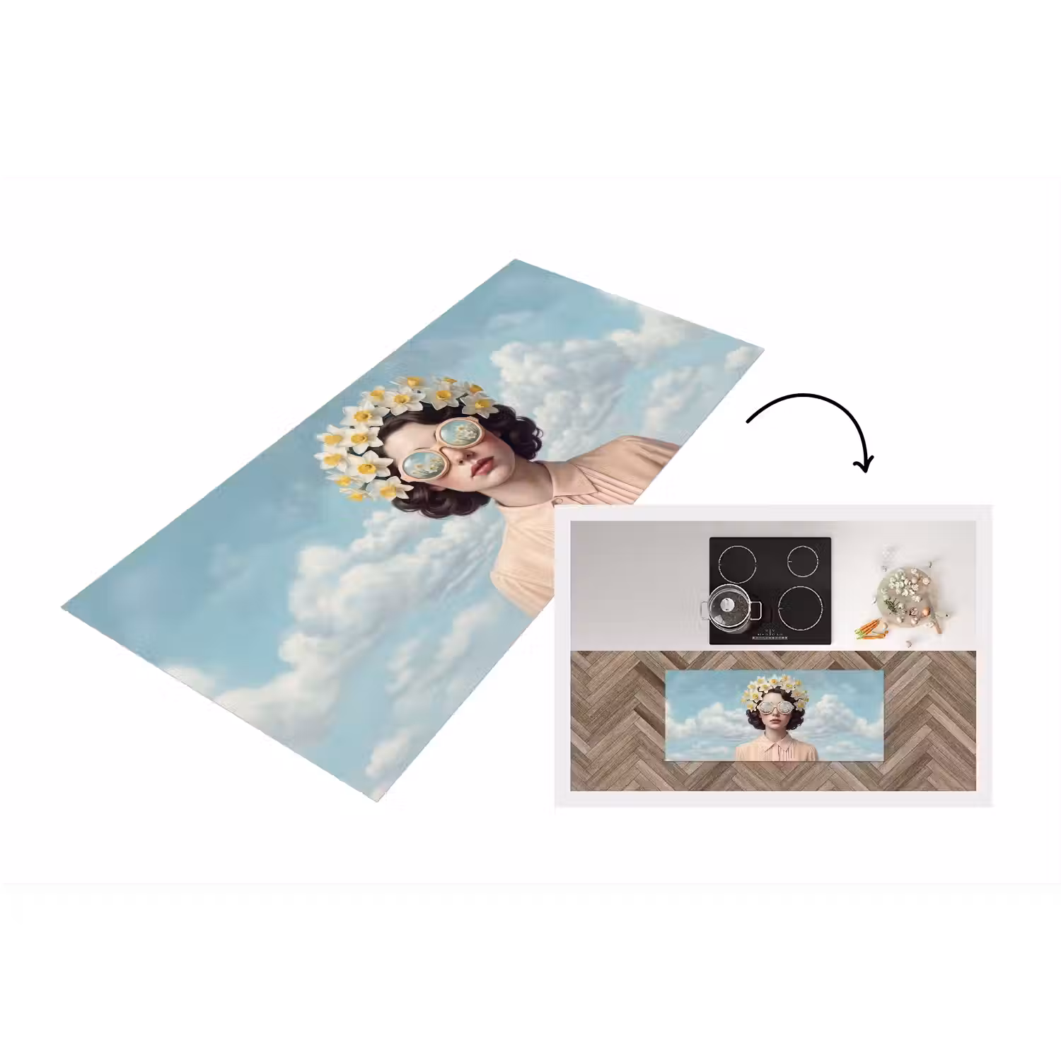 Vrouw - Narcissen - Geel Keukenloper - keukenmat middel -3d