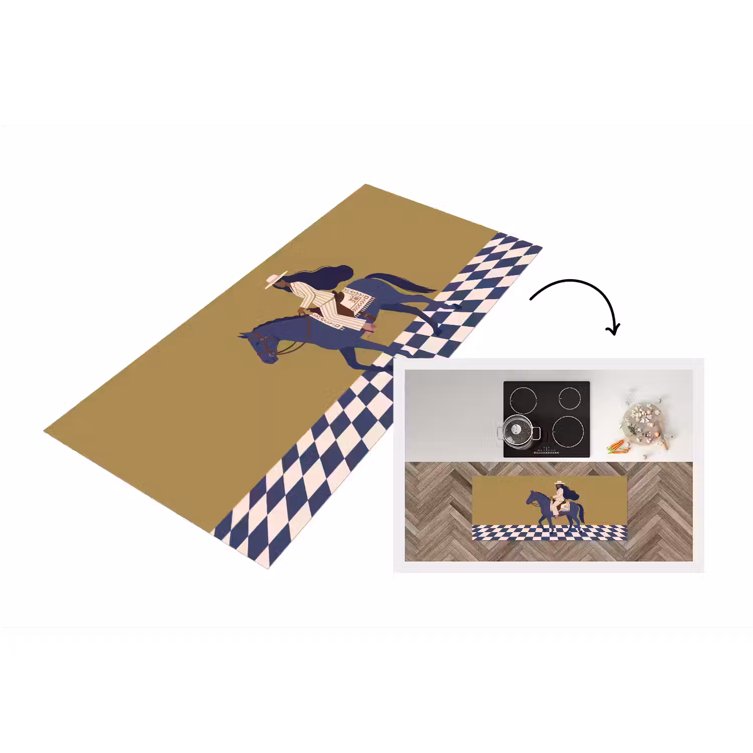Vrouw - Paard - Rijden - Modern - Abstract Keukenloper - keukenmat middel -3d