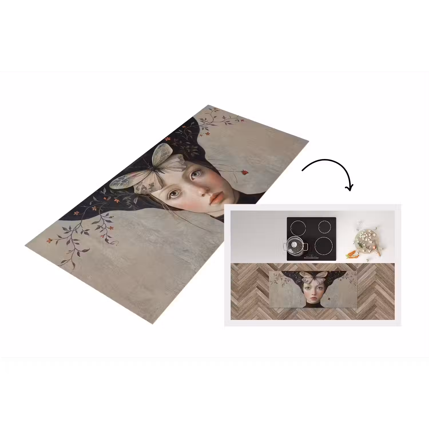 Woman - Butterfly - Art - Classic - Muted Keukenloper - keukenmat middel -3d