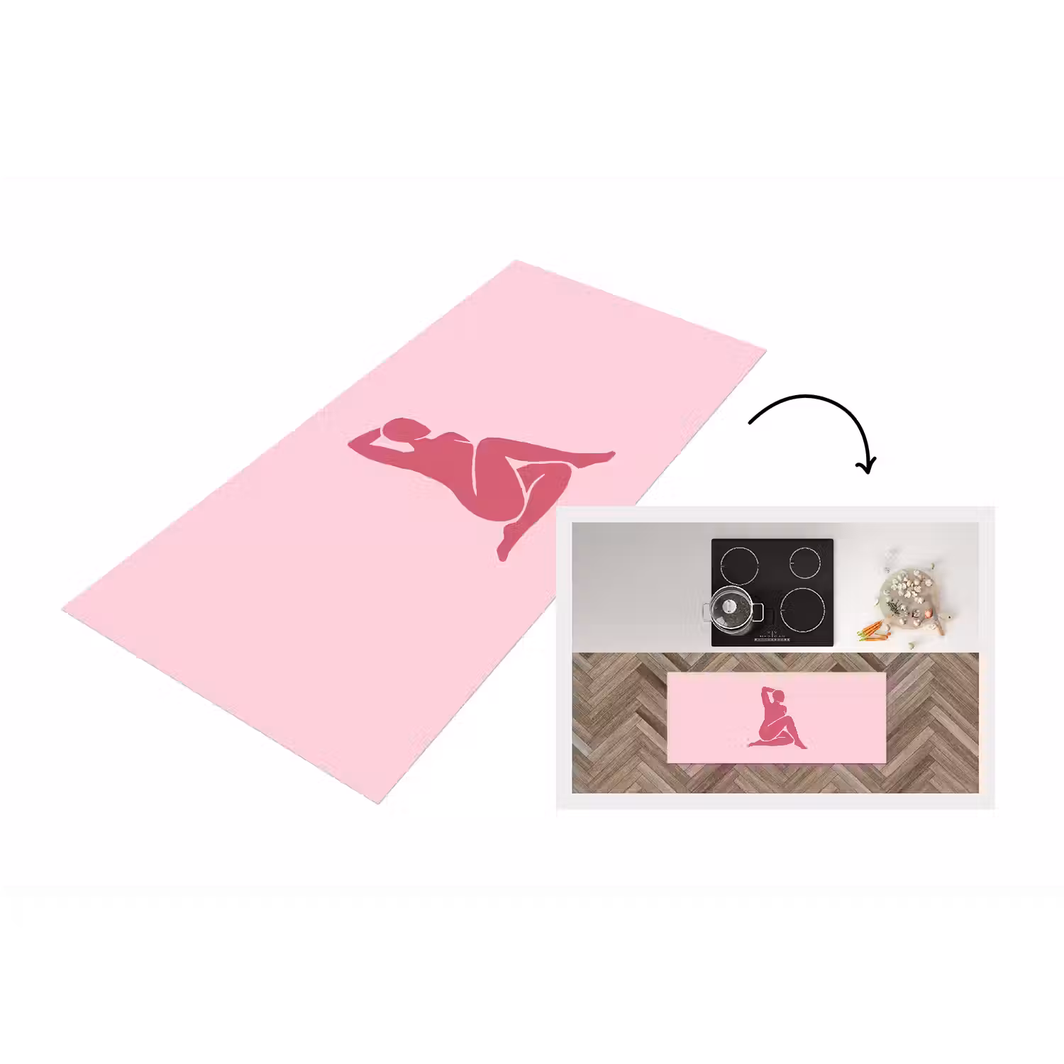 Vrouw - Silhouet - Abstract - Modern - Roze Keukenloper - keukenmat middel -3d