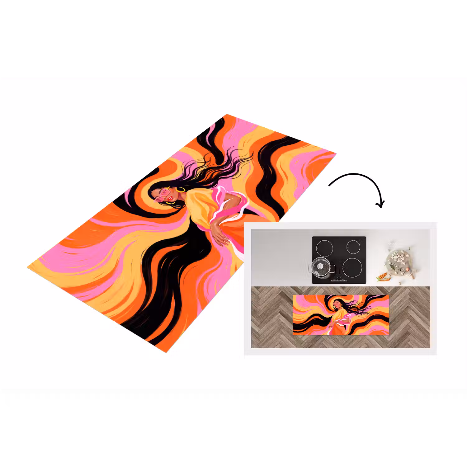 Vrouw - Zonnebril - Abstract - Kleurrijk Keukenloper - keukenmat middel -3d