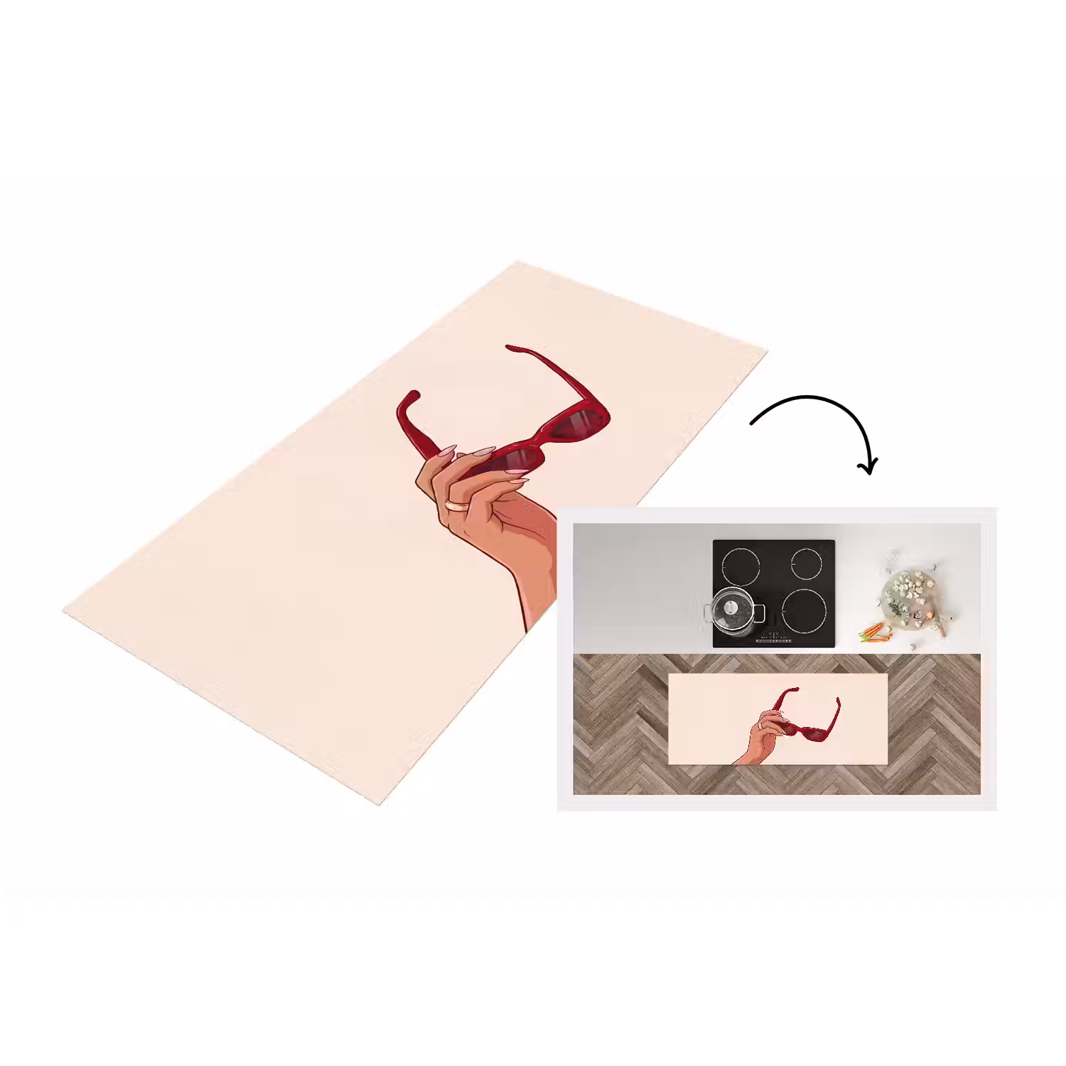 Vrouw - Zonnebril - Mode - Rood - Illustratie Keukenloper - keukenmat middel -3d