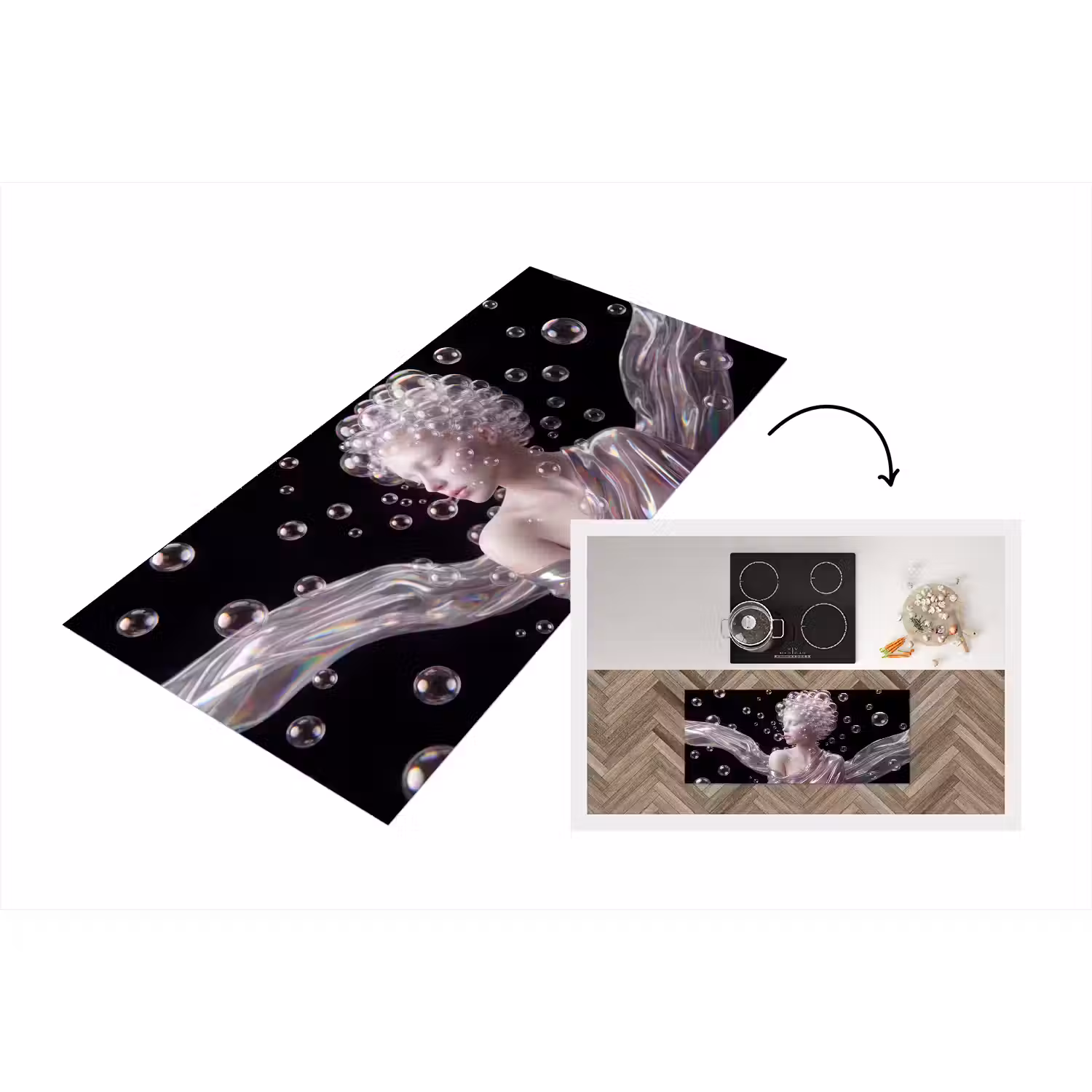 Vrouw - Bellen - Abstract - Kleurrijk Keukenloper - keukenmat middel -3d