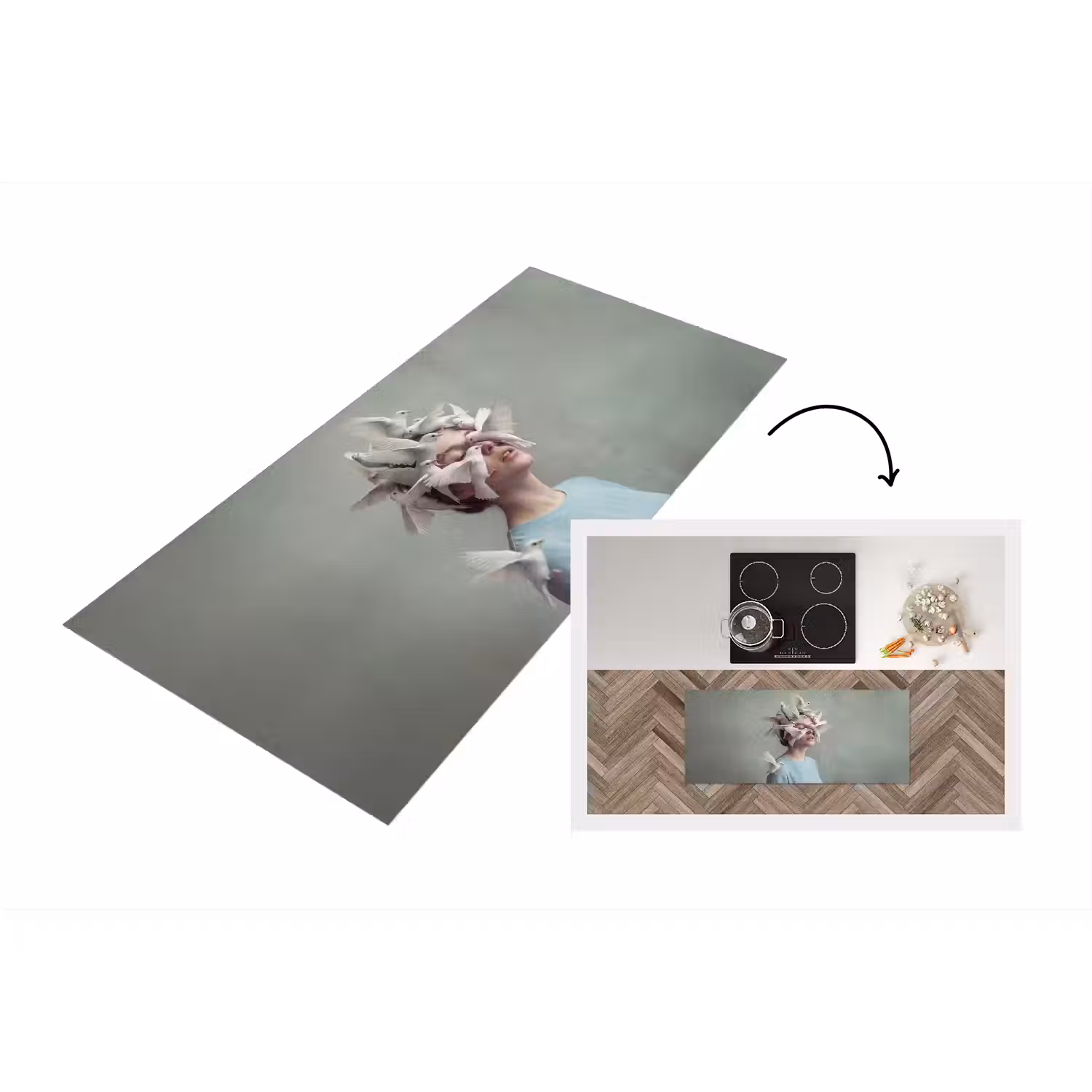 Vrouw - Vogels - Abstract - Modern - Wit Keukenloper - keukenmat middel -3d